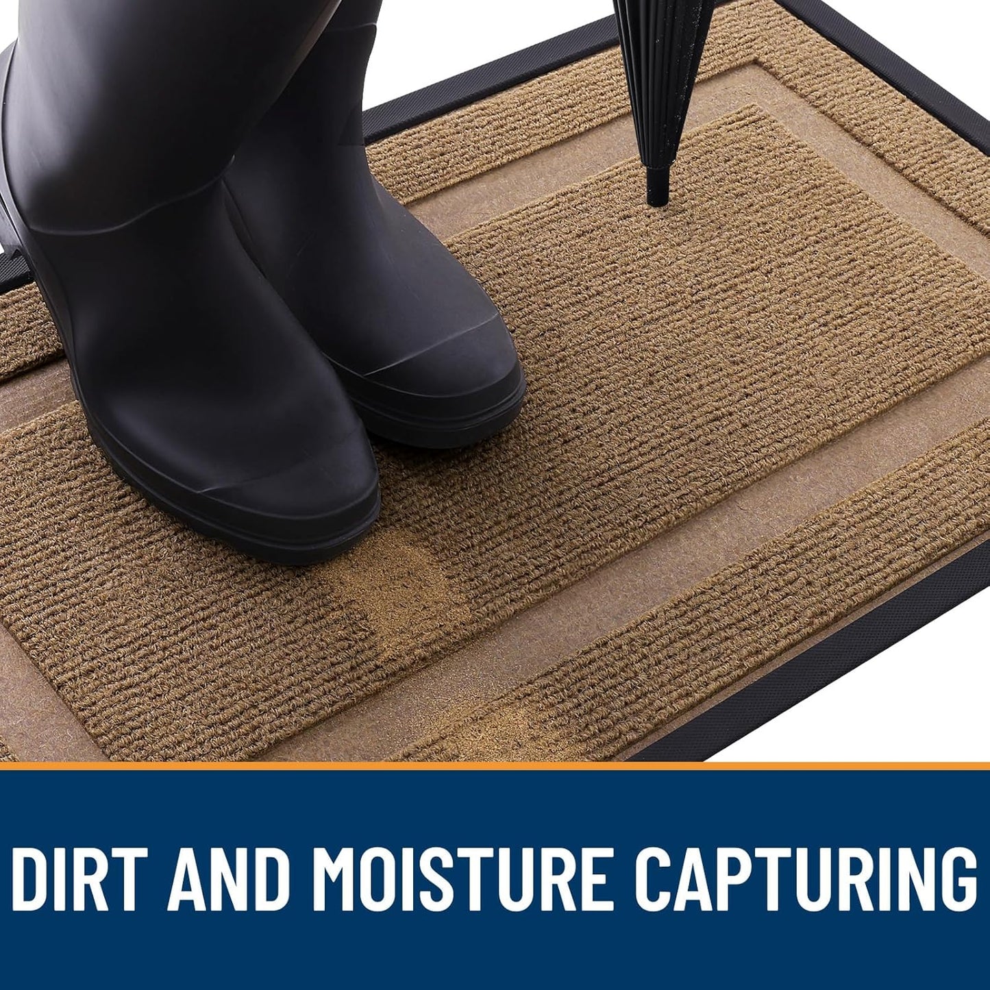 OLANLY Front Door Mat Indoor Outdoor Entrance, Waterproof All-Season, All-Weather Doormat, Sturdy Natural Rubber, Fade Resistant, Low Profile, Easy Clean Patio Porch Entryway Mat, 71x47, Light Brown