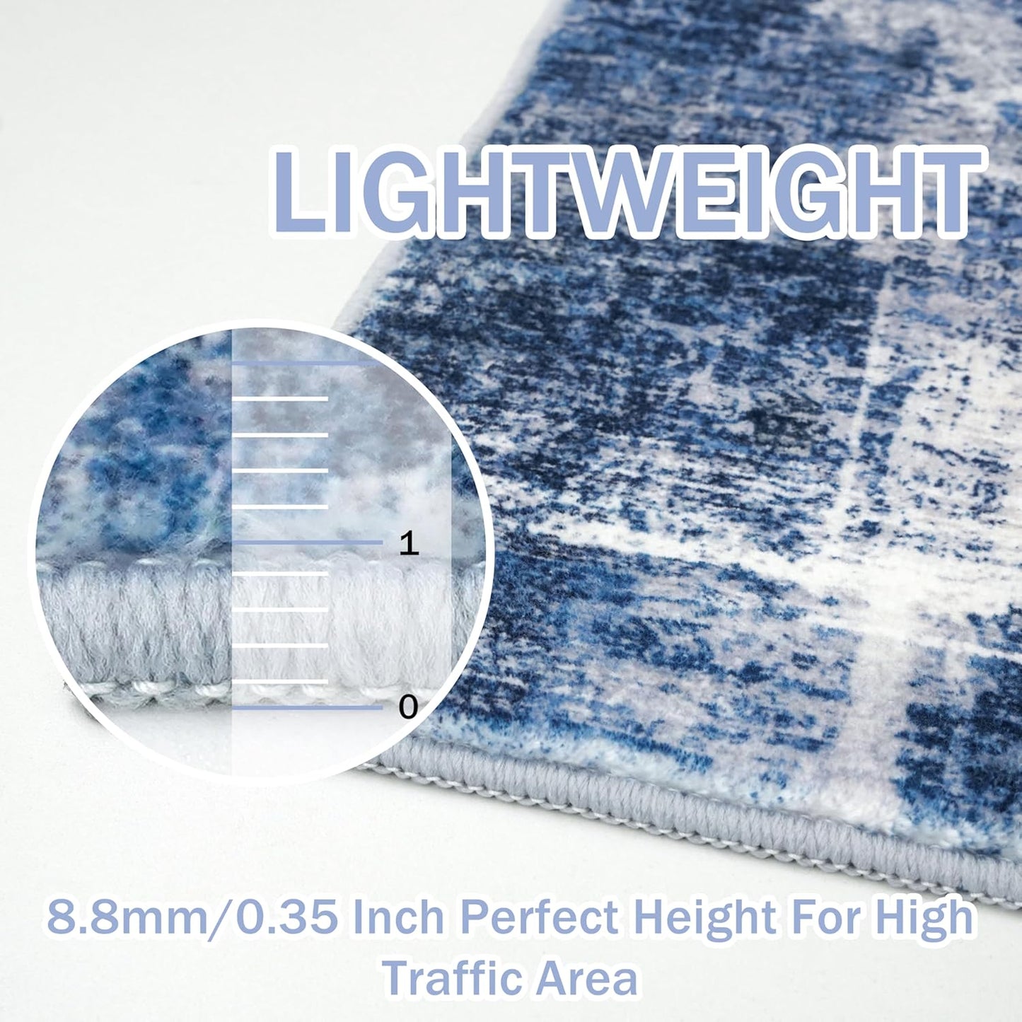 IOHOUZE Abstract Round Area Rug 8 Ft Washable Circle Rugs Large Round Rug Non Slip Thin Soft Circle Rugs, Printed Faux Wool Floor Carpet for Bedroom Living Room Dining Room Nursery, Navy/Grey