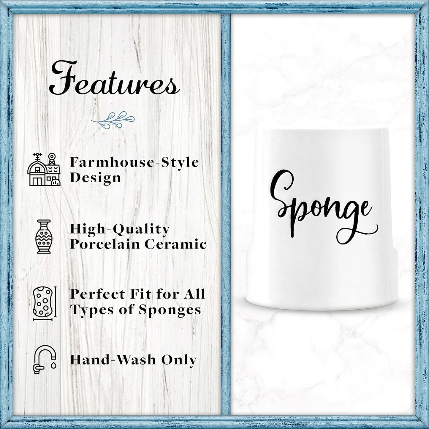 Home Acre Designs Sponge Holder for Kitchen Sink - Rustic Farmhouse Home & Kitchen Decor - White Ceramic