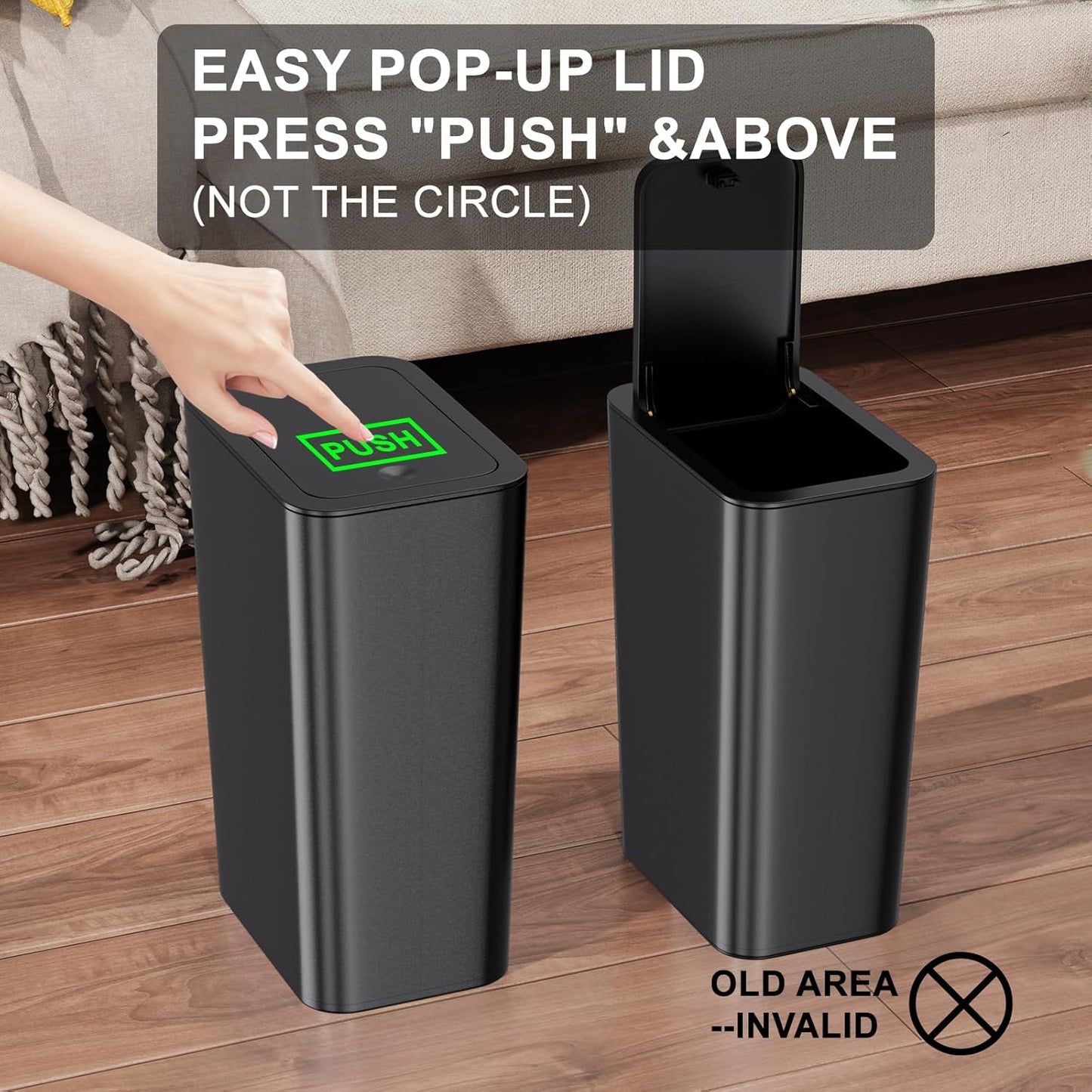 N. NETDOT Bathroom Trash Can with Lid 3 Pack Set, 2 Packs 4 Gal Slim Kitchen Trash Bin and 1 Pack 2.6Gal Garbage Can, Small Trash Can/Trash Bin/Waste Basket for Bedroom (Black, Pack of 3)