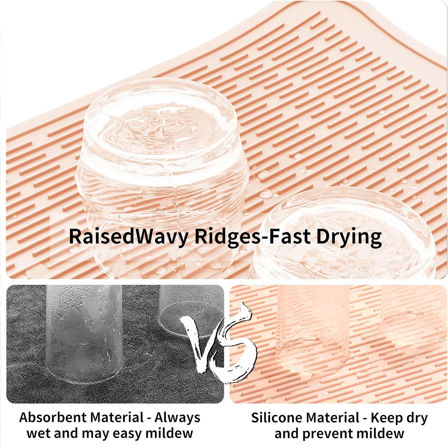 ZLR Silicone Dish Drying Mat for Kitchen Counter, Eco-Friendly Fast Dry Dish Mat, Easy Clean Multi Usage Drying Matt, Heat Resistant Trivet, 16" x 18" XL, Peach Pink