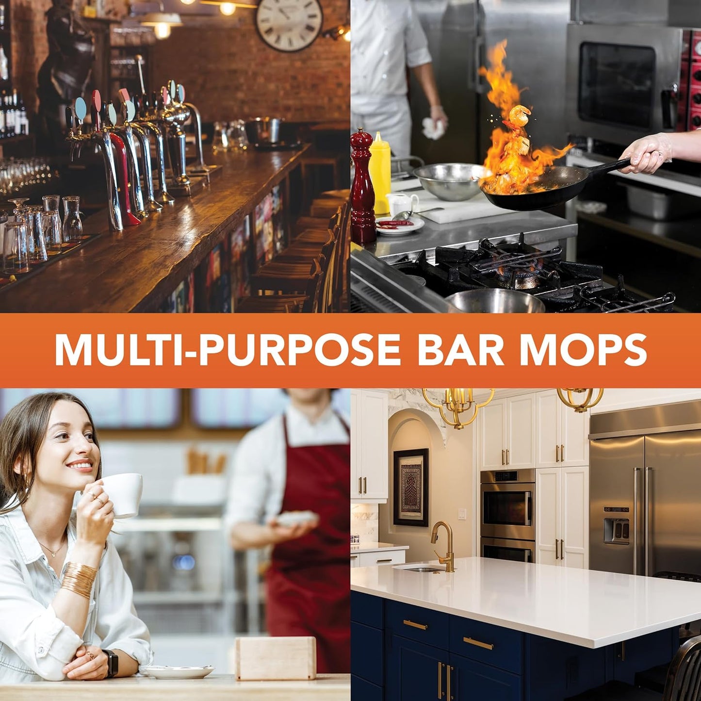 Arkwright Qwick Wick Bar Mop Towels Bulk - (Case of 60) 100% Cotton Quick Dry Dishcloths, Super Absorbent Multipurpose Cleaning Rags for Restaurants, Kitchen, Bathroom, Hotel, 16 x 19 in, Blue Stripe