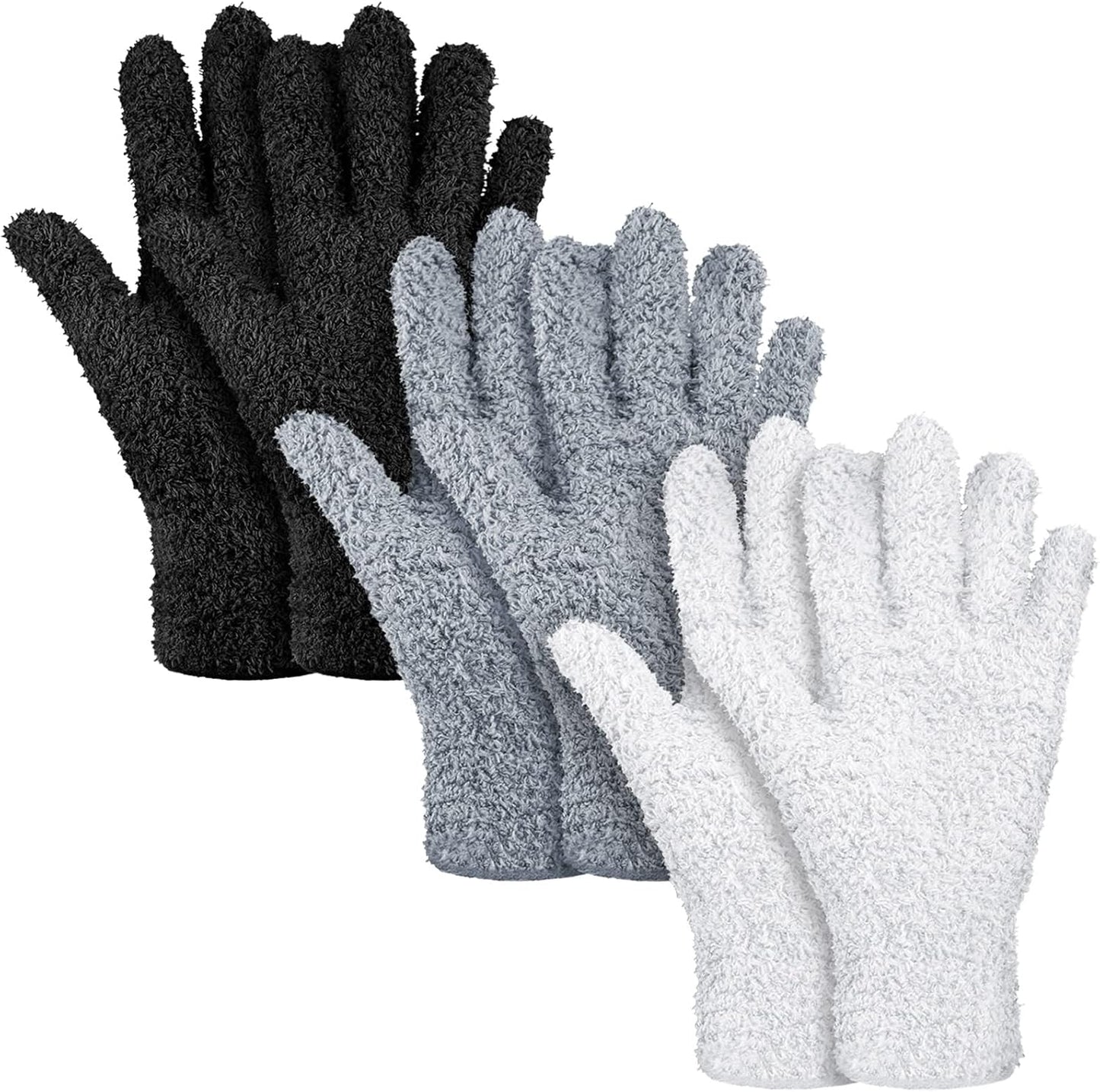 Patelai 3 Pairs Microfiber Plant Dusting Gloves Leaf Cleaning Gloves for Indoor Plants, Blinds, Furniture, House(Medium,Black, White, Gray)