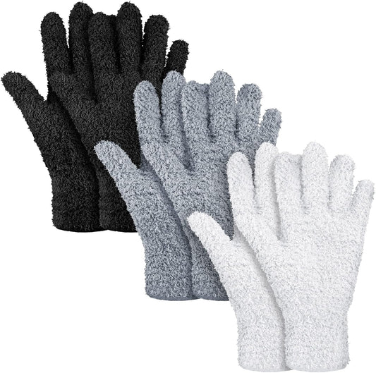 Patelai 3 Pairs Microfiber Plant Dusting Gloves Leaf Cleaning Gloves for Indoor Plants, Blinds, Furniture, House(Medium,Black, White, Gray)