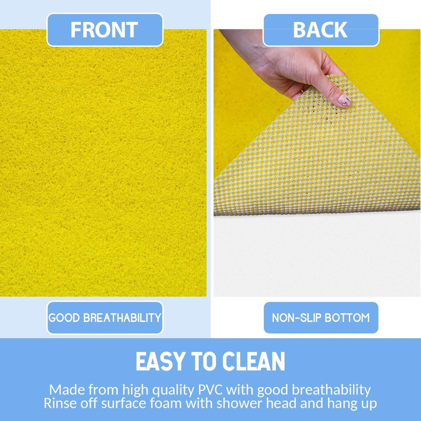 Non-Slip Bathtub Mat, Anti Slip Shower Mat, Fast Drying Bathtub Mats, Foot Scrubber Mat, Anti Slip Mat for Tub, Floor, Bathroom, Kitchen, Home, Hotel (Yellow 40"×28")