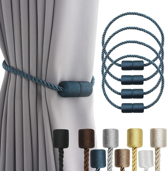 4 Pack Blue Strong Magnetic Curtain Tiebacks Outdoor Elegant Decorative Tie Backs Modern Rope Tiebacks for Drapes Window Curtain Holdbacks for Draperies