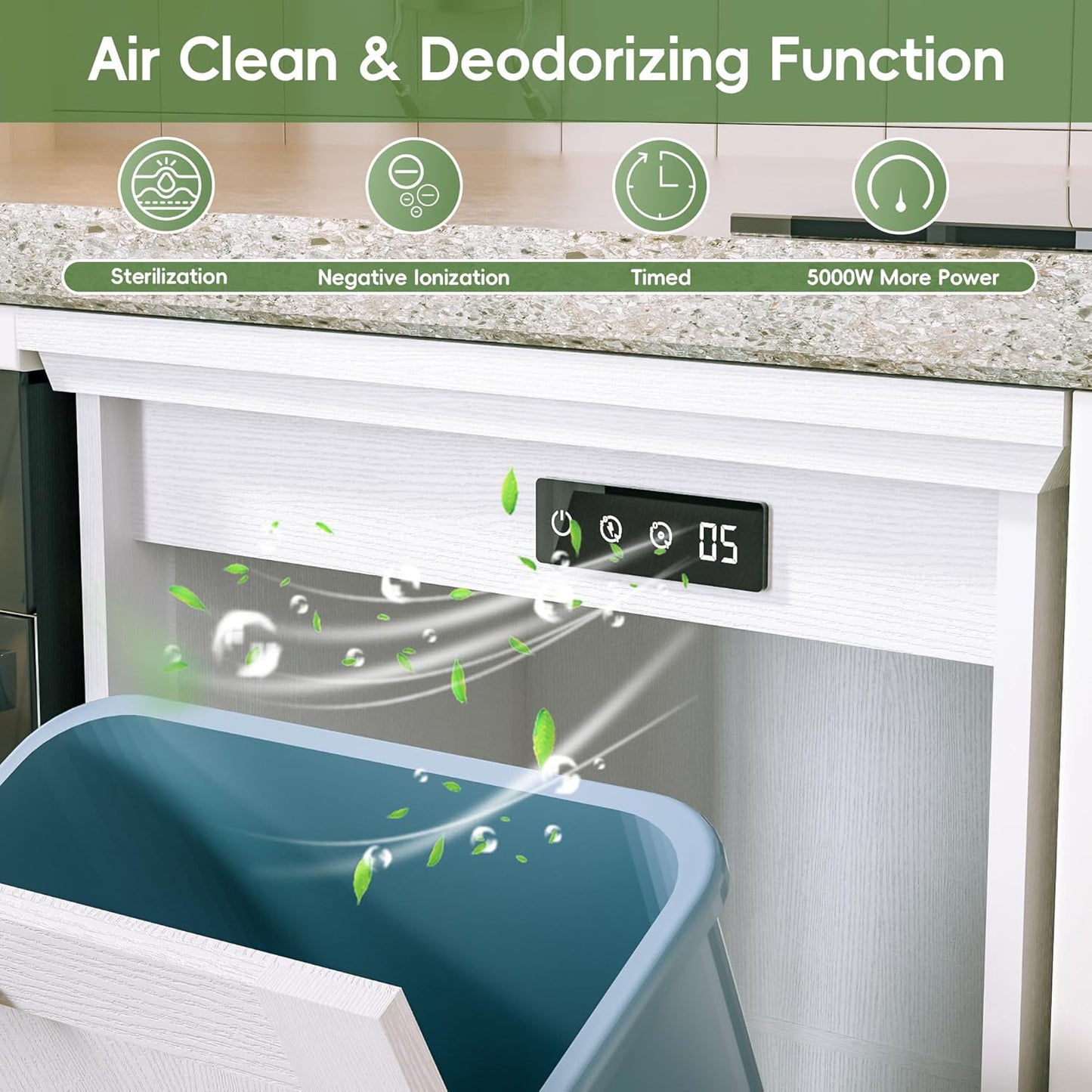 Betterhood Tilt Out Trash Can Cabinet, Hidden Trash Bin with Deodorizing & Negative Ion System, Pet-Proof Kitchen Waste Cabinet for Kitchen, Dining Room, Living Room (White, 1 * 10 Gallons)