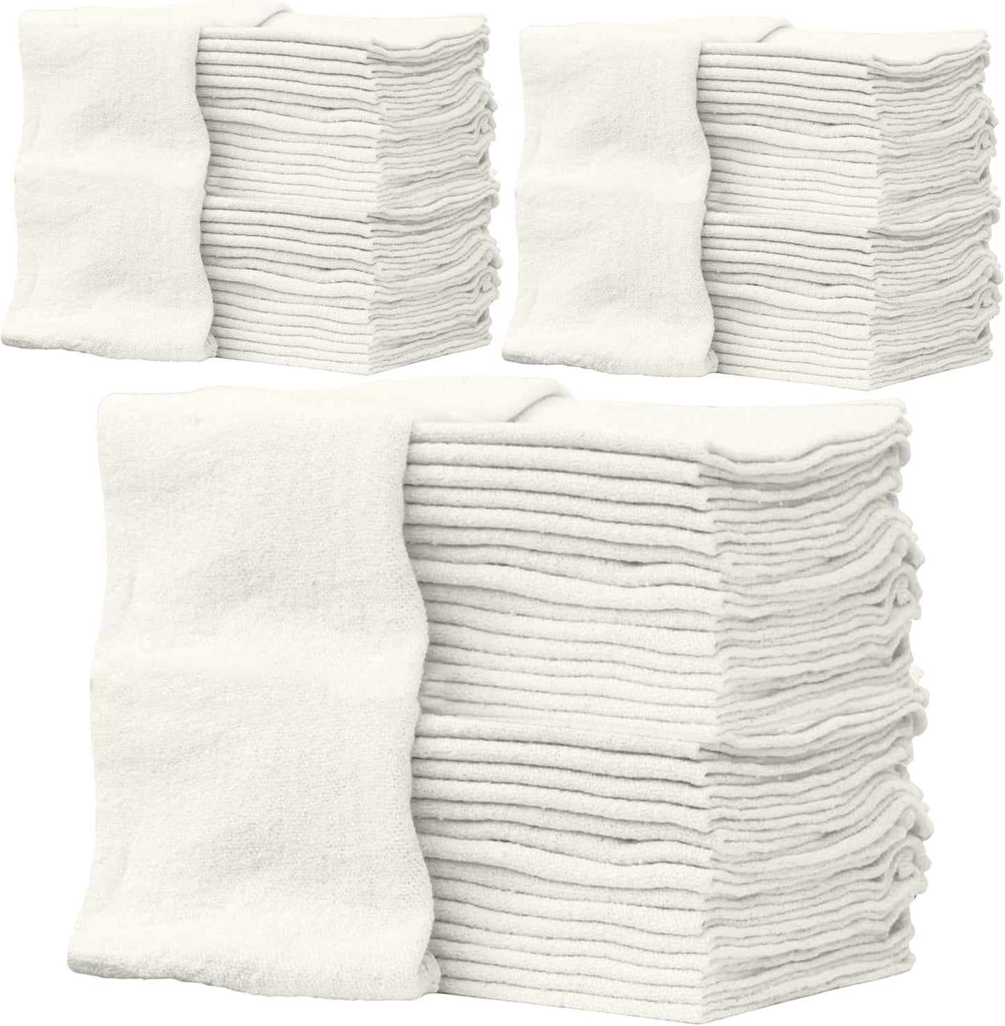 ZUPERIA Cotton Shop Towel – Multipurpose Cleaning Cloths (14" x 12" - Pack of 150 - White) Reusable Shop Rags for Automobiles, Industrial, Restaurants, Garage, and Homes