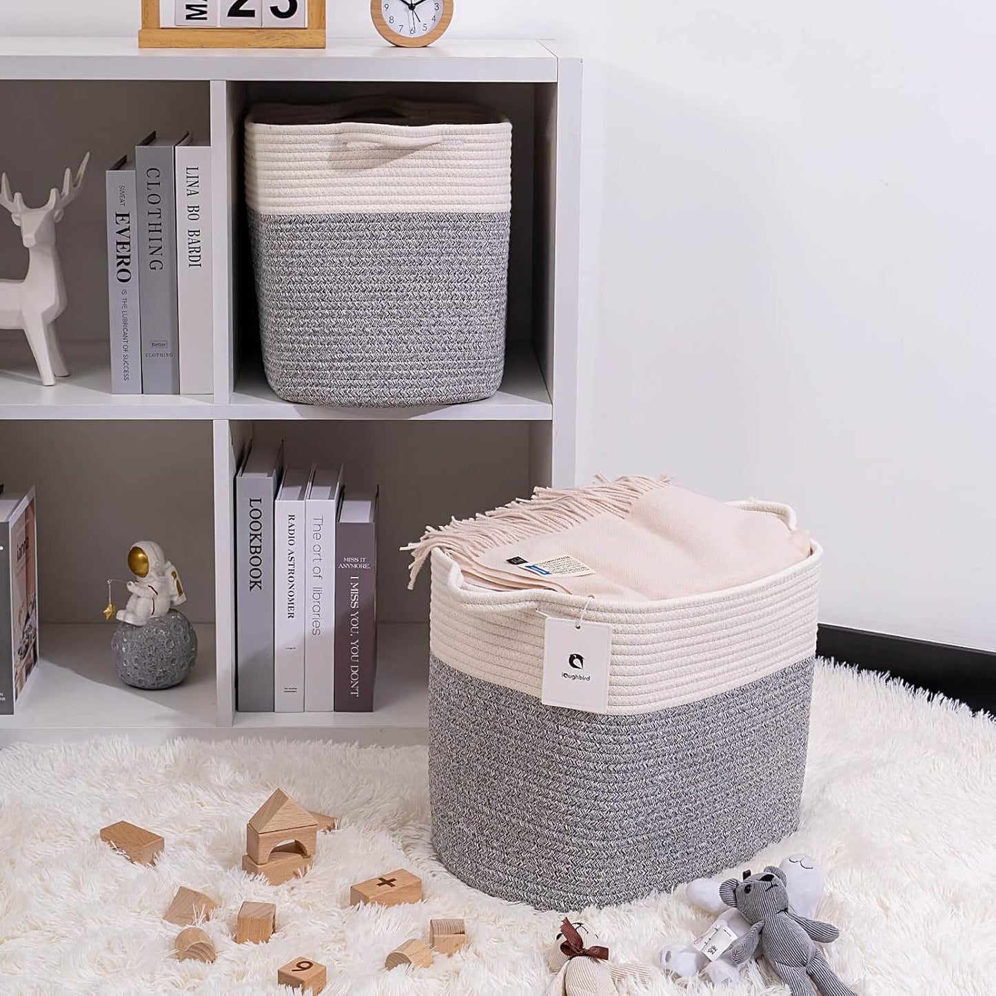 Medium and Large Woven Basket//With Handle, Used for Toys and Fabric Storage Basket used for Storing xl Storage Box, Decorative Storage Box Room 2pack (14L12H Silver Gray, 14L*10W*12H)