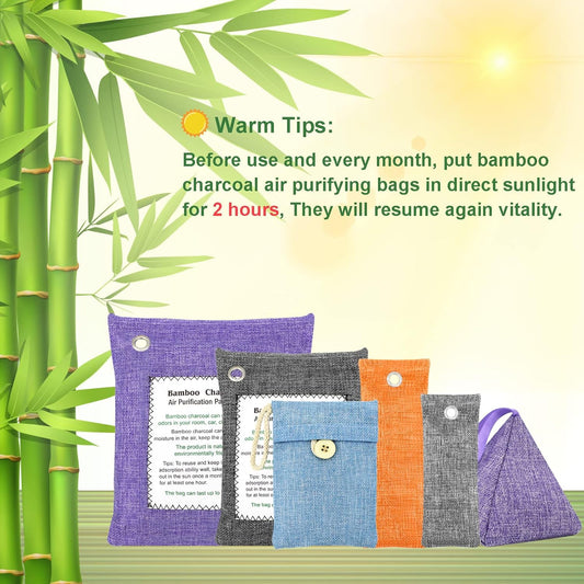 Bamboo Charcoal Bags Odor Absorber 4 Pack×500g Bamboo Charcoal Air Purifying Bags, for Car Air Fresheners, Odor Eliminator for Home，Shoe Deodorizer - Colorful-Activated Charcoal Odor Absorbers