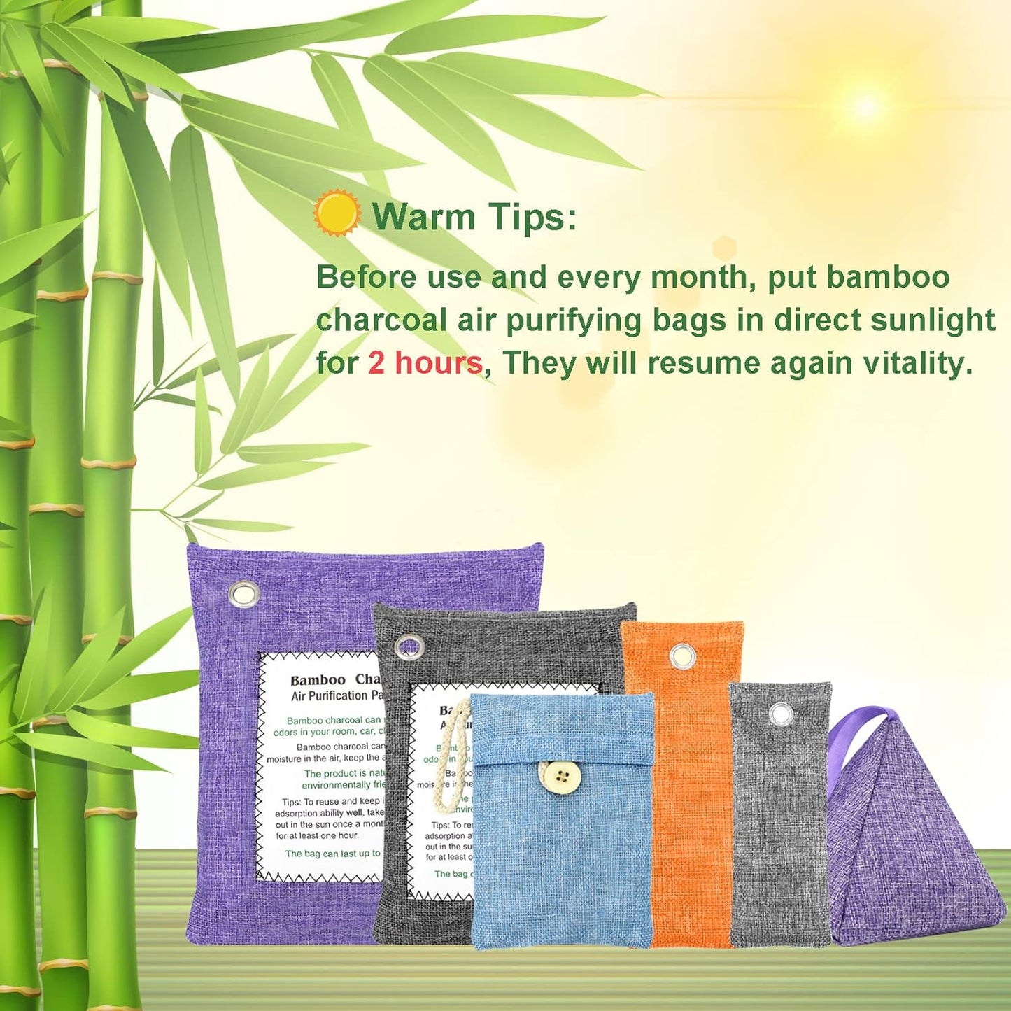 Charcoal Air Purifying Bags 6 Pack×200g Bamboo Charcoal Bags Odor Absorber, for Car Air Fresheners, Odor Eliminator for Home，Shoe Deodorizer - Colorful-Activated Charcoal Odor Absorbers