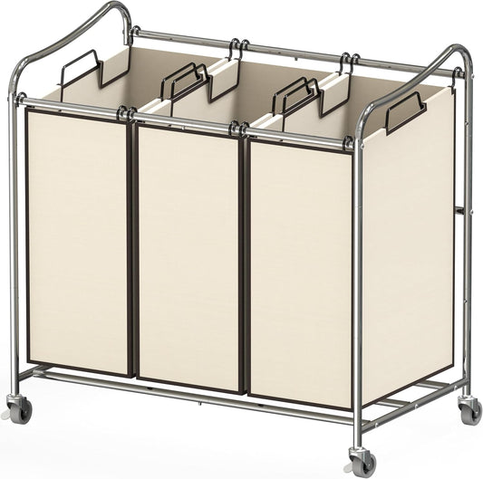 Simple Houseware Heavy-Duty 3-Bag Laundry Sorter Cart, Chrome