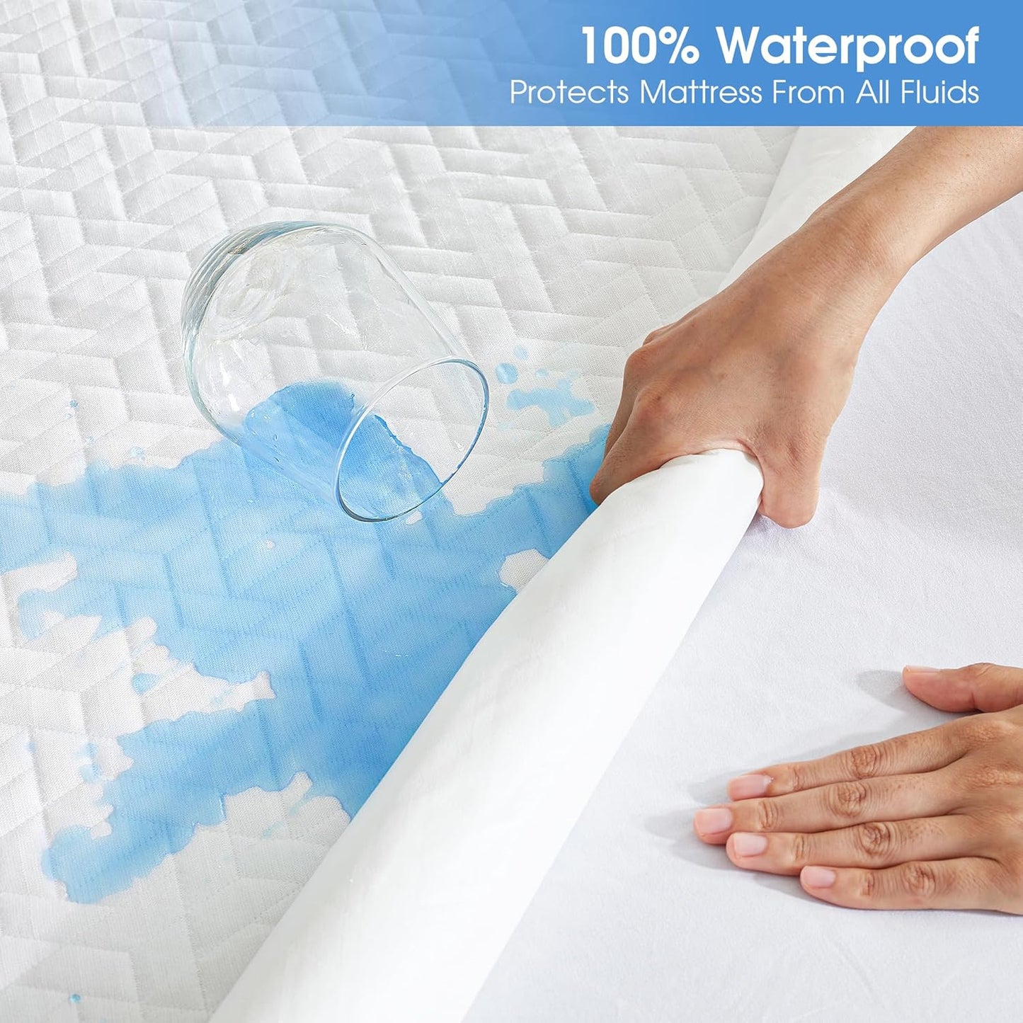 Hanherry 100% Waterproof Mattress Protector Queen Size, Mattress Cover 3D Air Fabric Cooling Mattress Pad Cover Smooth Soft Breathable Noiseless, 8''-21'' Deep Pocket