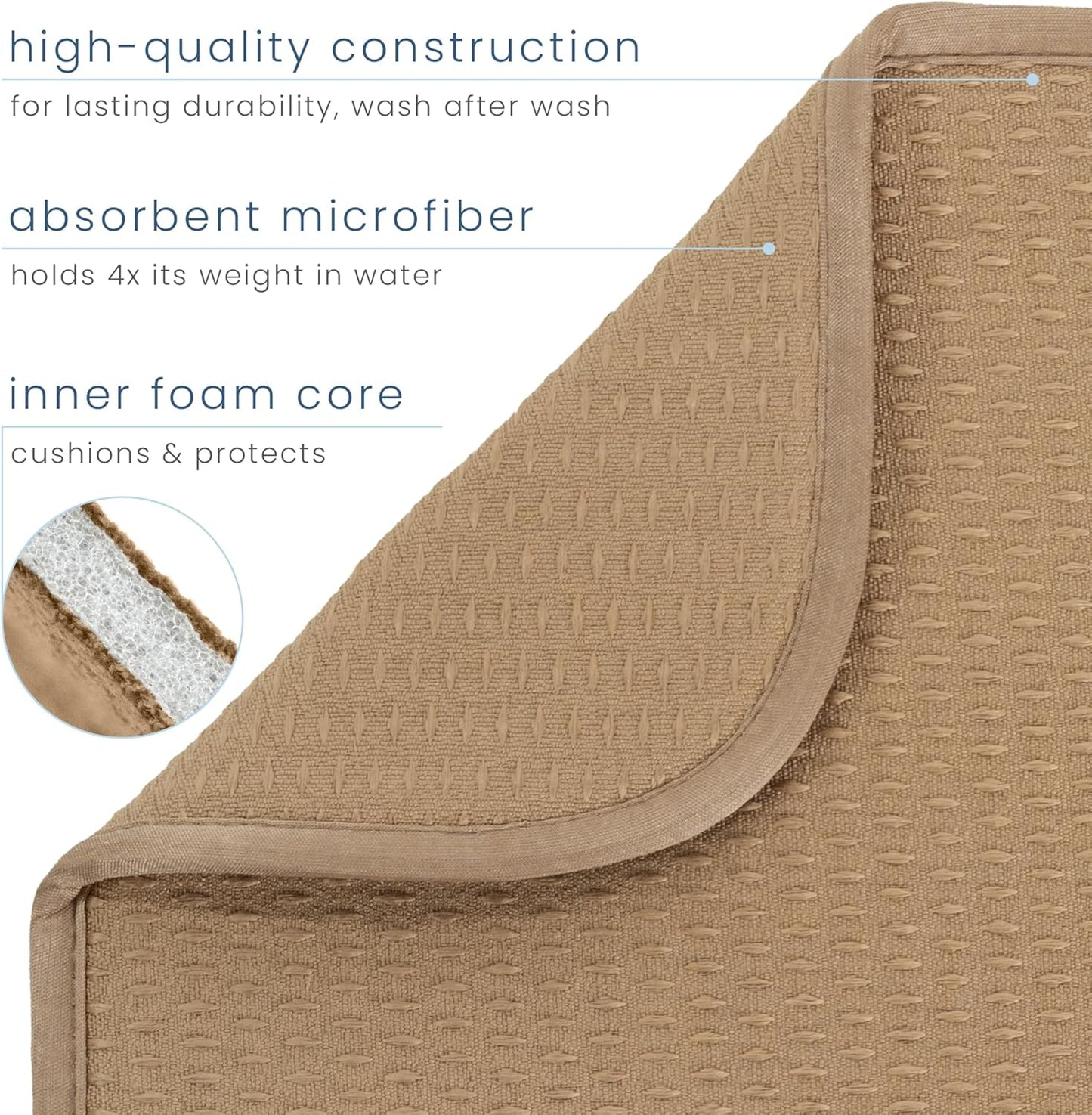 S&T INC. Dish Drying Mat XL, 18” x 24”, Absorbent Microfiber Kitchen Counter Mat, Drying Pad for Dishes, Utensils, Pots and Pans, Extra Large, Diamond Texture, Almond