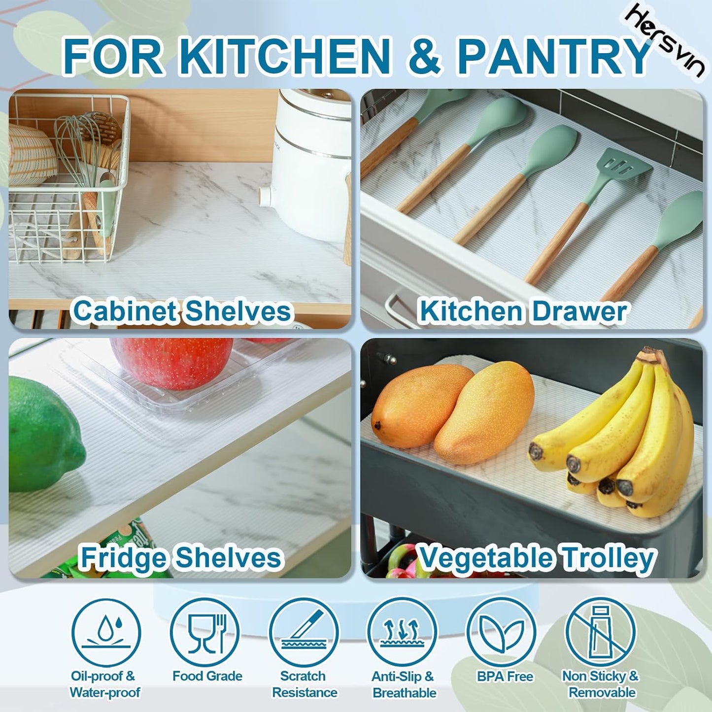 Shelf Liners 14 in x 20 ft EVA Drawer Mats, Non-Adhesive Cupboard Protector, Kitchen Cabinet Lining Fridge Liner (White Marble Stripe, 35.6x610cm)