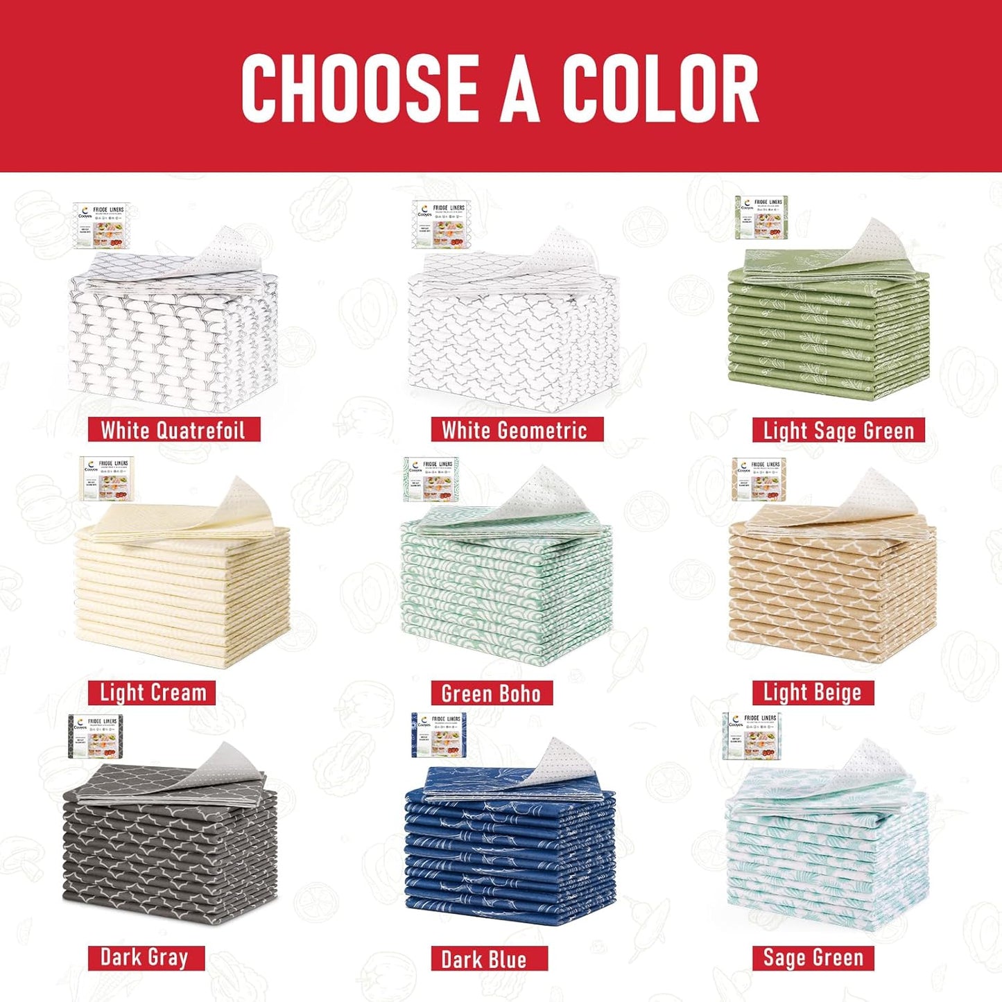 Cooyes 6 Pack Refrigerator Shelf Liners for French Door Fridge, 17.7" × 36" Extra Large, Non-Slip Fridge Mats Machine Washable, Refrigerator Drawer Liner for Glass Shelves Kitchen Cabinet