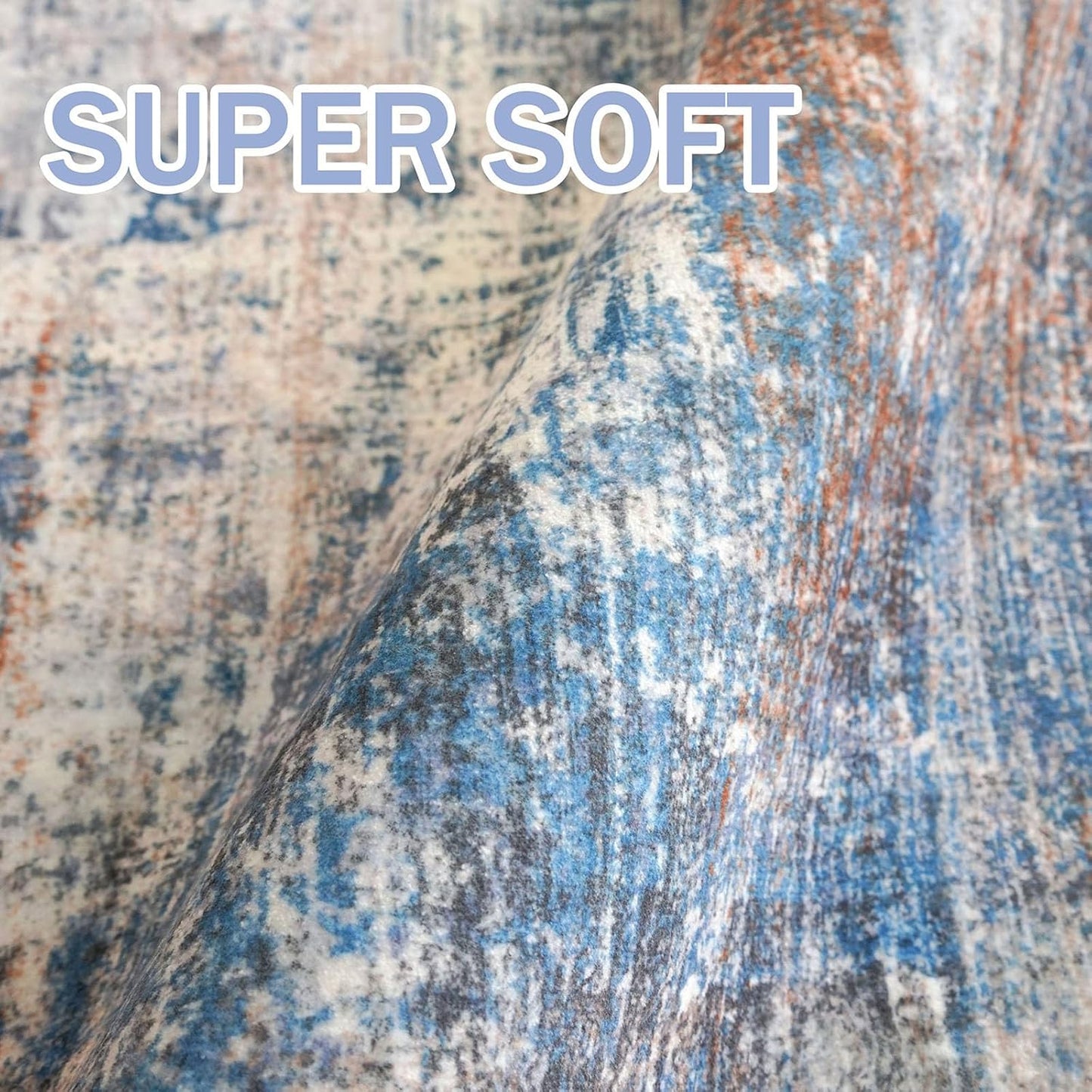 IOHOUZE Abstract Round Area Rug 6 Ft Washable Circle Rugs Large Round Rug Non Slip Thin Soft Circle Rugs, Printed Faux Wool Floor Carpet for Bedroom Living Room Dining Room Nursery, Blue Rust