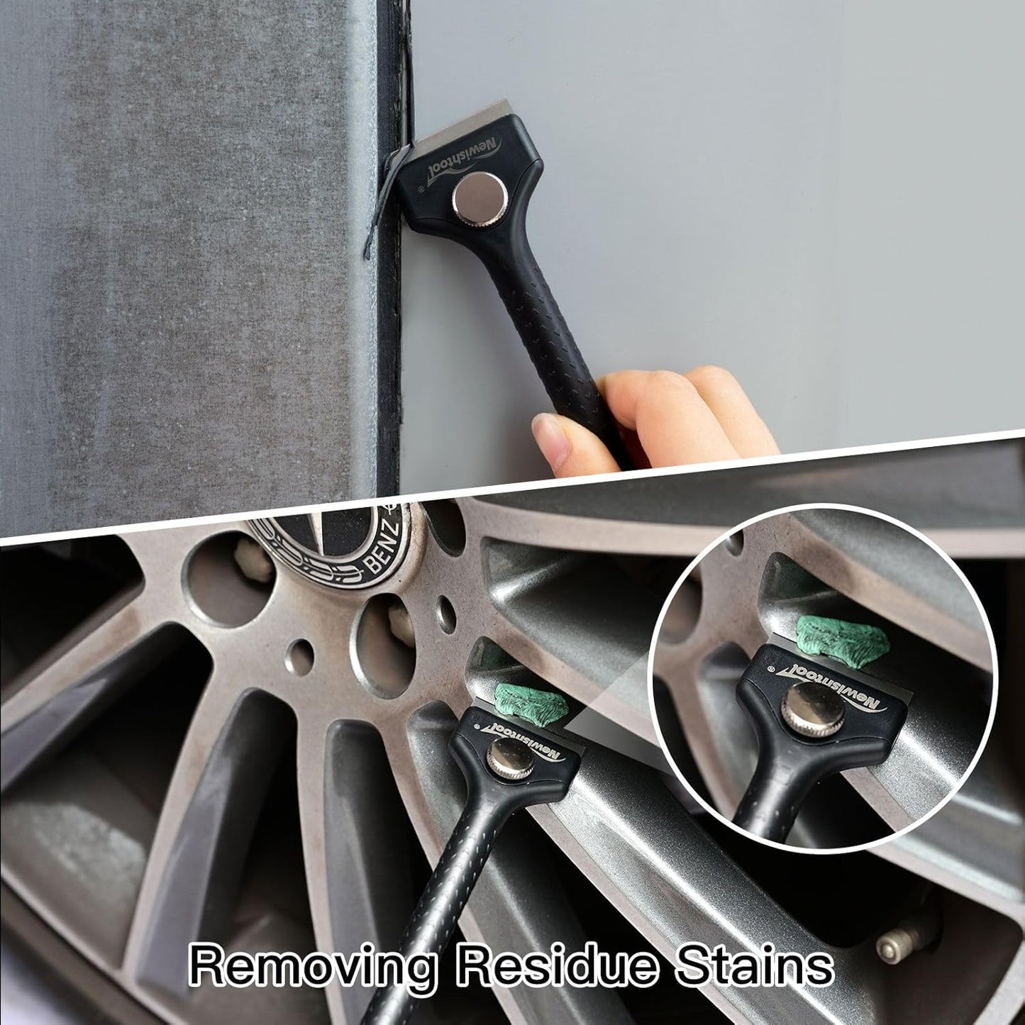 NEWISHTOOL Long Handle Scraper Tool Kit includes 2 Pcs Razor Blade Scraper and 20 PCS 1.5 inch Metal Razor Blades, Long Reach Sturdy Scraper Tool for Glue Residue Label Sticker Removal Oven Cleaning