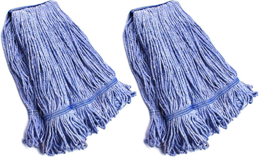 String Mop Heads Replacement Heavy Duty Commercial Grade Blue Cotton Looped End Wet Industrial Cleaning Mop Head Refills (2, Large)