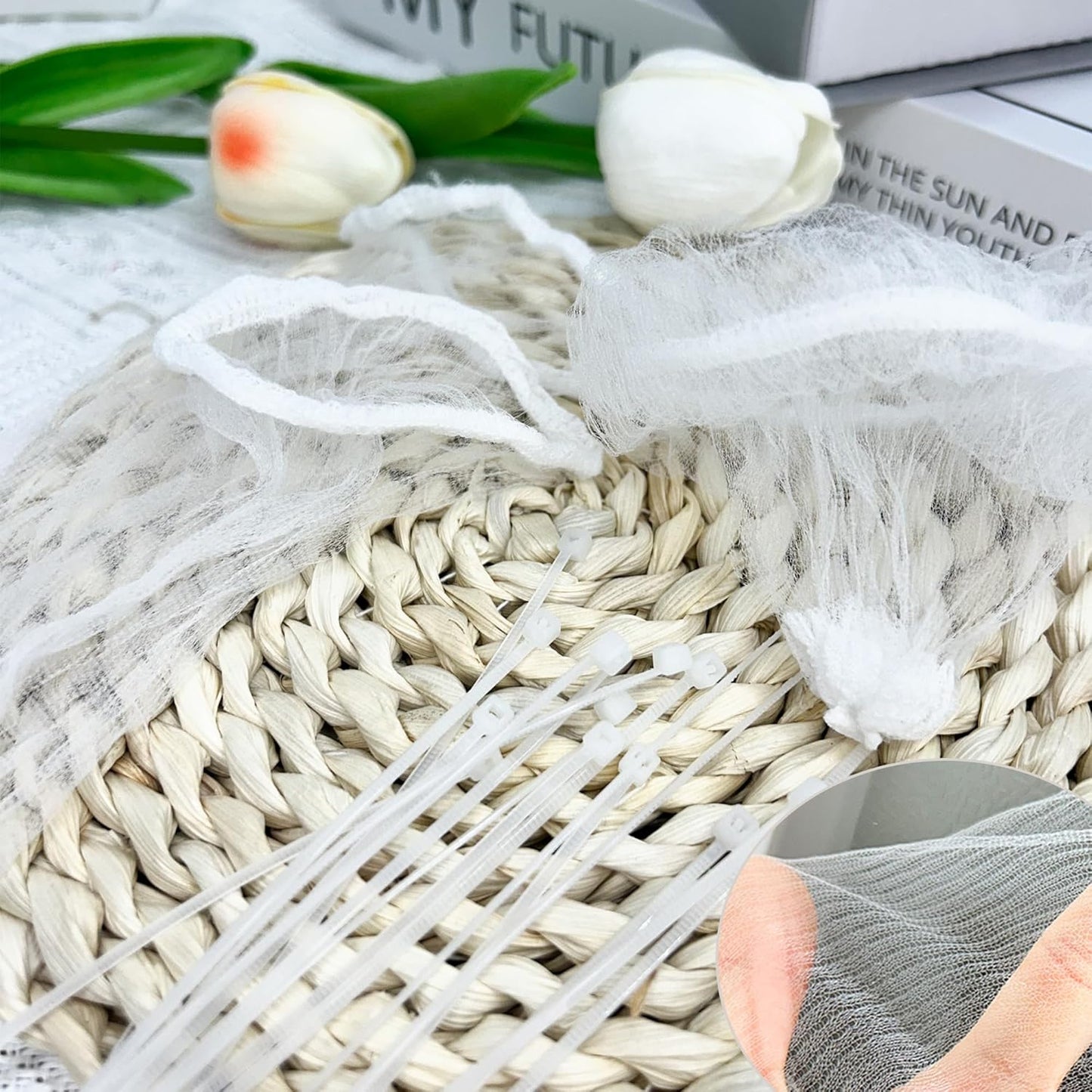 150 Pack Lint Traps for Washing Machine Hose - Washer Hose Lint Catcher Laundry Hair Catcher Includes 150 Nylon Mesh Lint Traps and 150 Cable Ties Fits Most Washing Machine (Disposable)