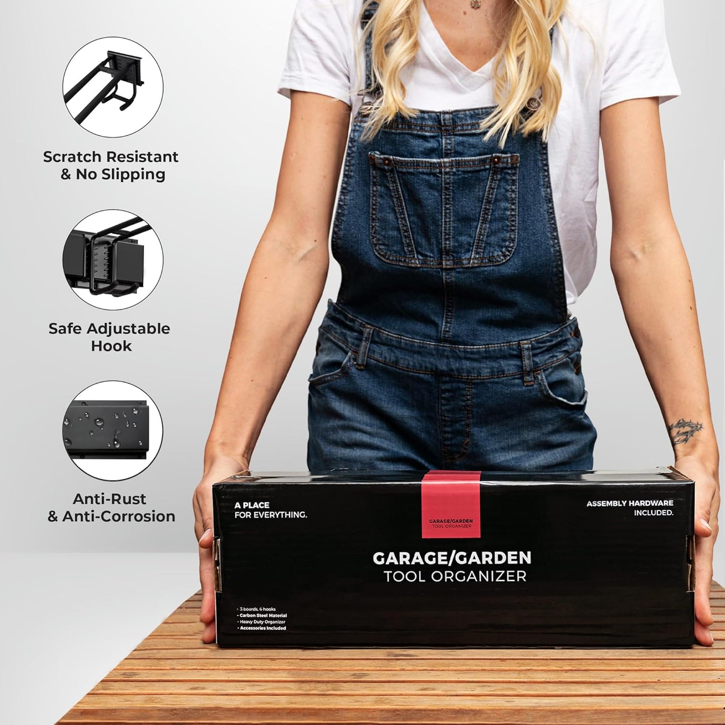 Garage Wall Organizer | 96" Heavy-Duty Tool Storage Rack | Adjustable Double-Layer Hooks | 600 lbs Capacity | Carbon Steel Wall Mount Holder for Shovels, Rakes, Ladders & Power Tools