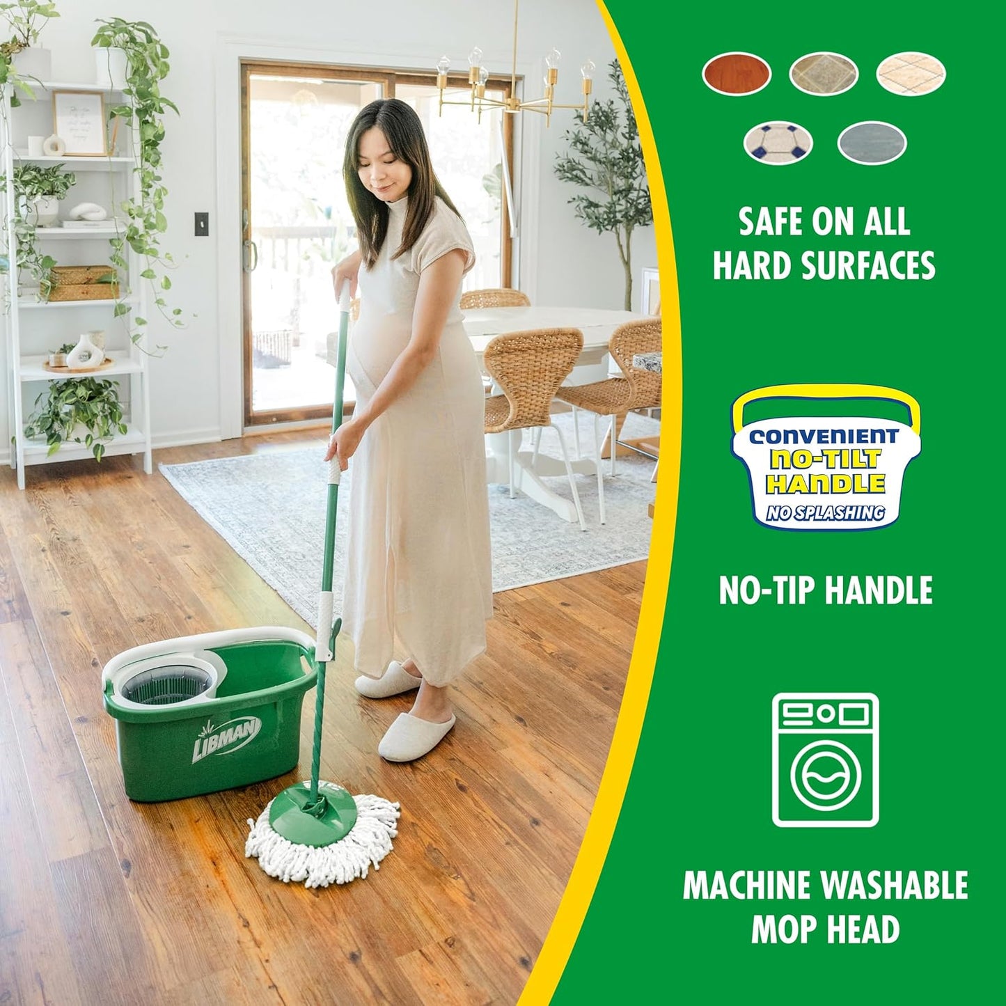 Libman Tornado Spin Mop System, Spinning Floor Mopping and Bucket with Wringer Set for Home, Hardwood, Laminate, Tile Cleaning, Includes 1 Machine Washable Replacement Head Refills (2 Total)