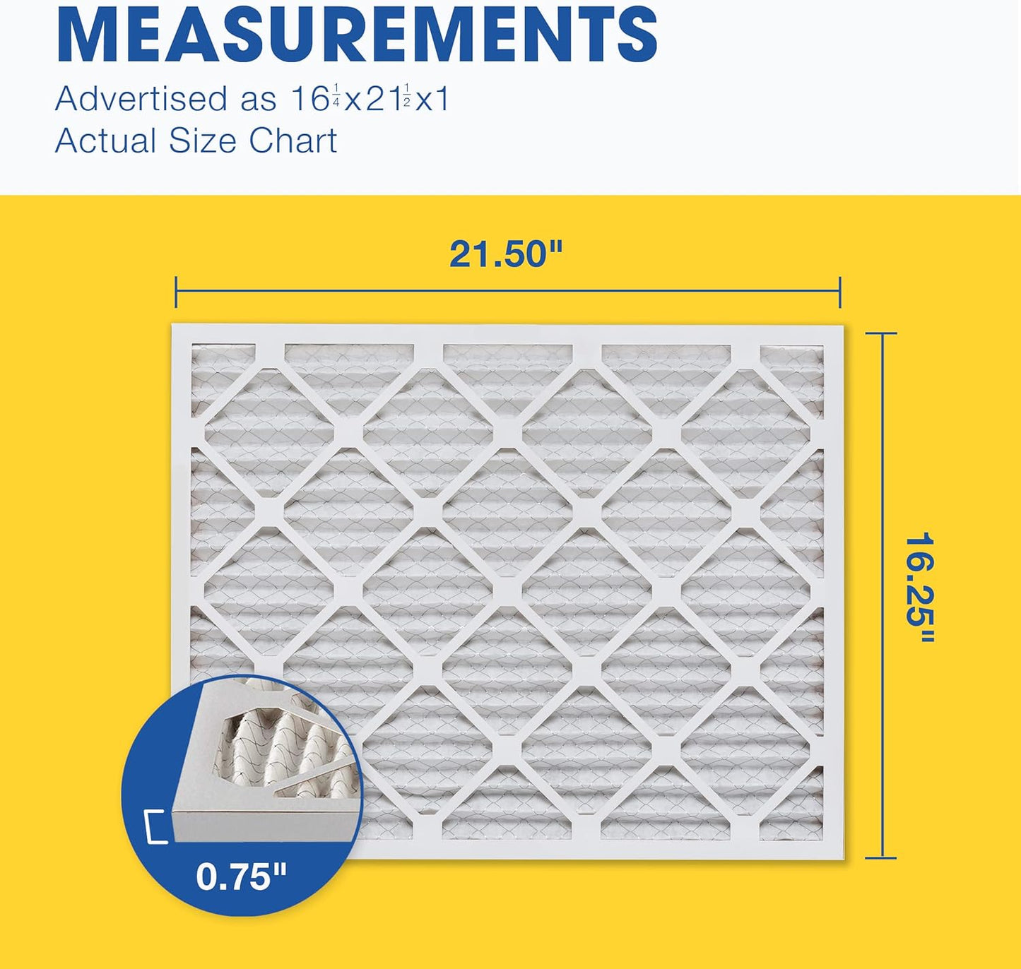 Aerostar 16 1/4x21 1/2x1 MERV 13 Pleated Air Filter, AC Furnace Air Filter, 6 Pack (Actual Size: 16 3/8" x 21 1/2" x 3/4")