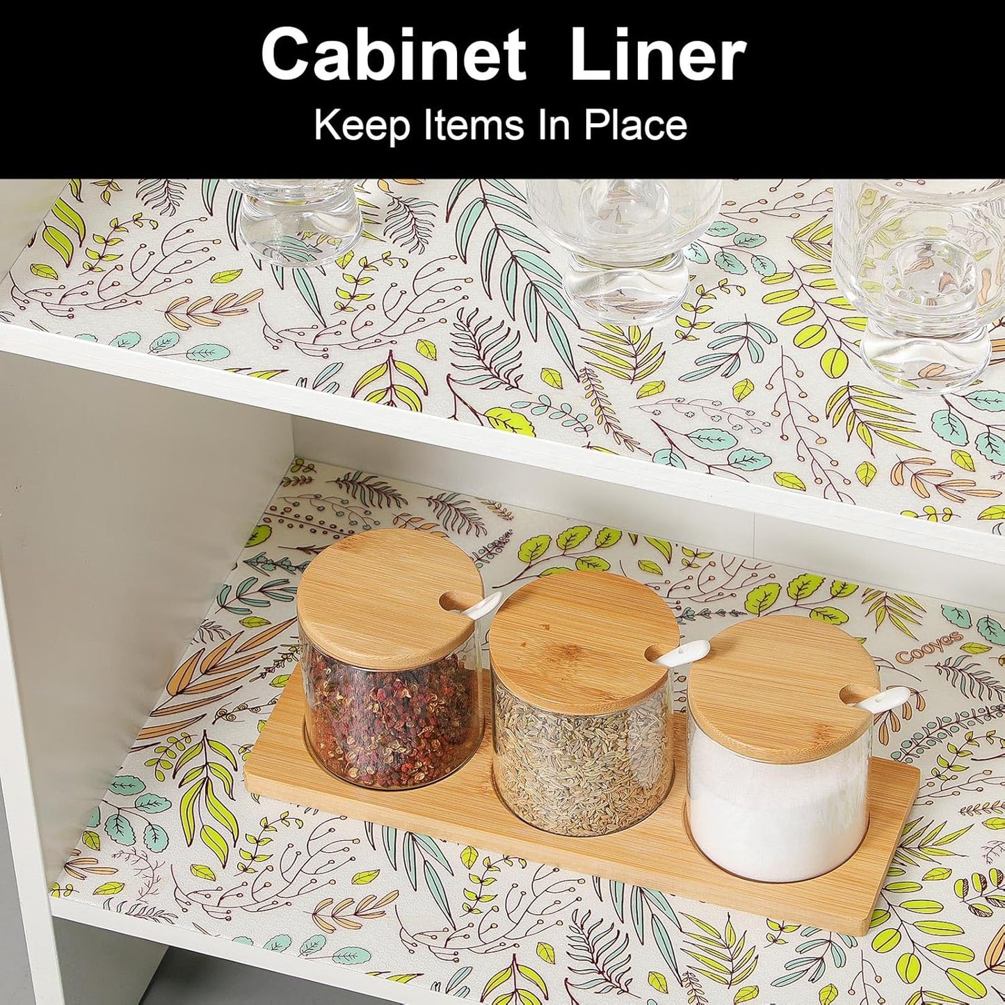 Cooyes Shelf Liners for Kitchen Cabinets, Refrigerator Liners Waterproof & Oil-Proof Kitchen Cupboard Liner Drawer Mats EVA Material Non Adhesive Fridge Liner for Shelves