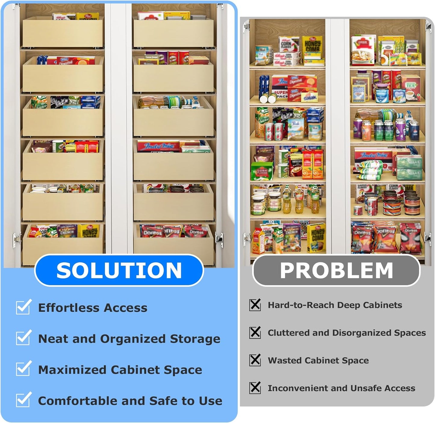 WelFurGeer Soft Close Pull Out Drawers for Cabinets, 20" W x 22" D Pull Out Cabinet Organizer, Bottom Mount Cabinet Roll Out Drawers, Durable Pullout Drawer for Home & Kitchen Organization