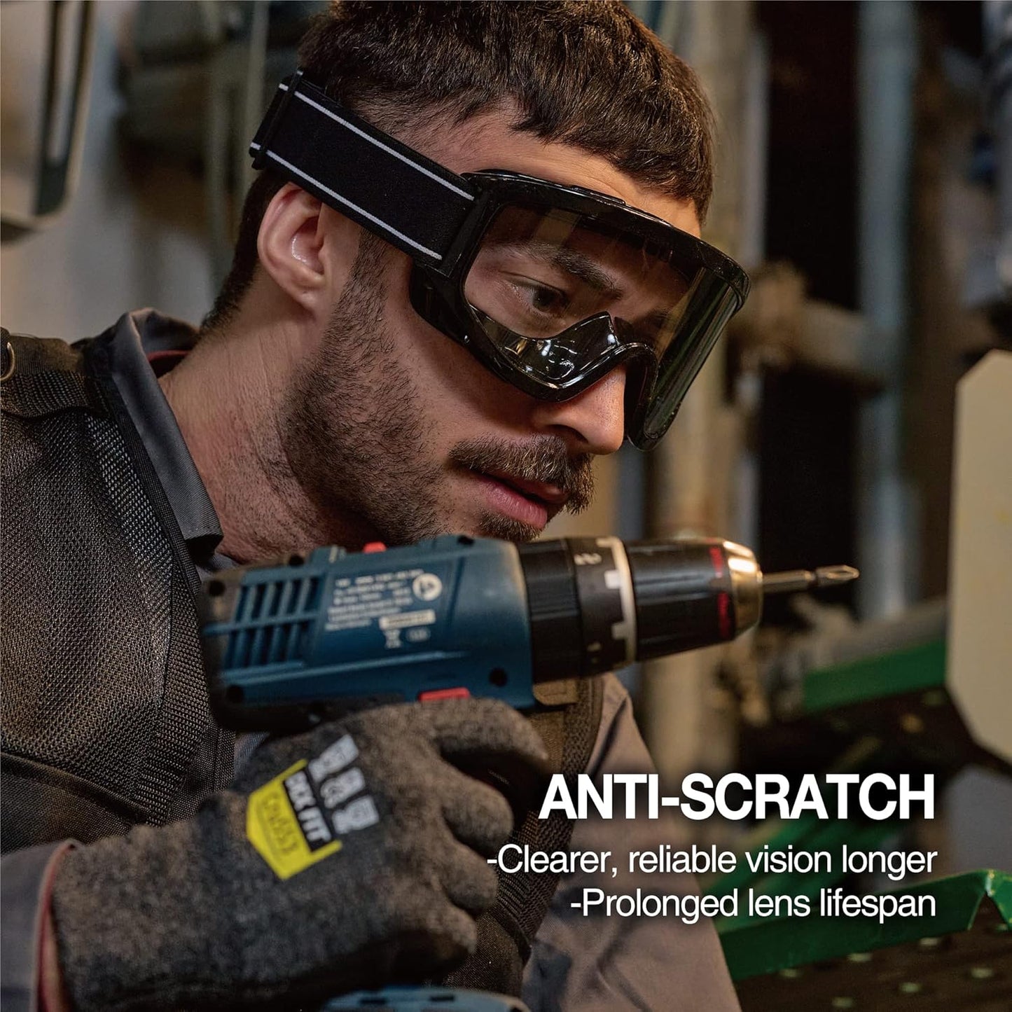 DEX FIT Protective Safety Goggles SG220B; Anti Fog & Scratch, Z87 Eye Protection for Lab, Science, and Chemistry Work, Indirectly Vented, Adjustable for Women and Men, (Black Frame, Clear Lens)