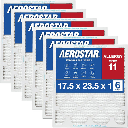 Aerostar 17 1/2x23 1/2x1 MERV 11, Pleated Air Filter, 17 1/2 x 23 1/2 x 1, Box of 6, Made in the USA