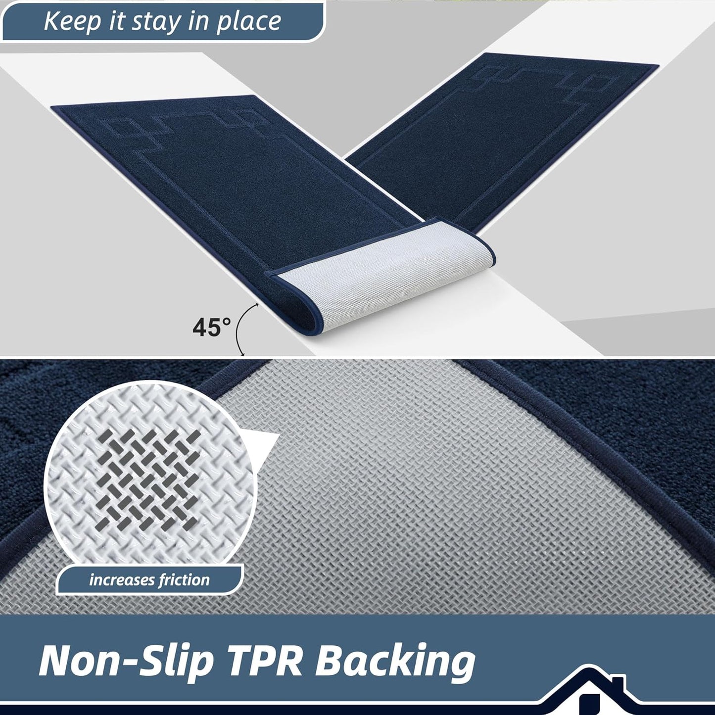 BEQHAUSE Door Mat 20" x 32", Non-Slip Door Mats Indoor Entryway Rugs Washable Low-Profile Absorbent and Stain Resist Floor Mats, Dog Door Mat for Front Back Door, Muddy Wet Shoes & Paws, Navy Blue