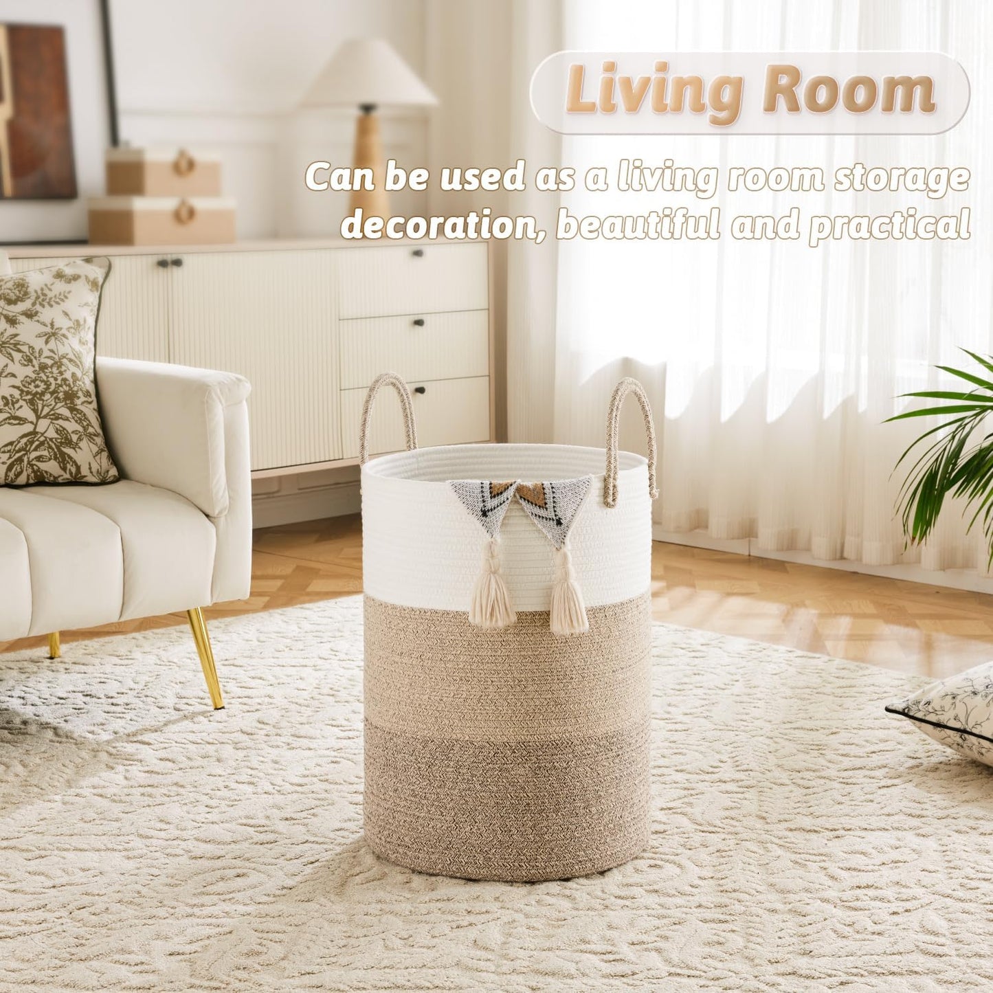 Laundry Basket,Woven Cotton Rope Laundry Hamper,40L for Decorative Storage of Dirty Clothes,Toys and Blankets in Bathroom,Bedroom and Living Room