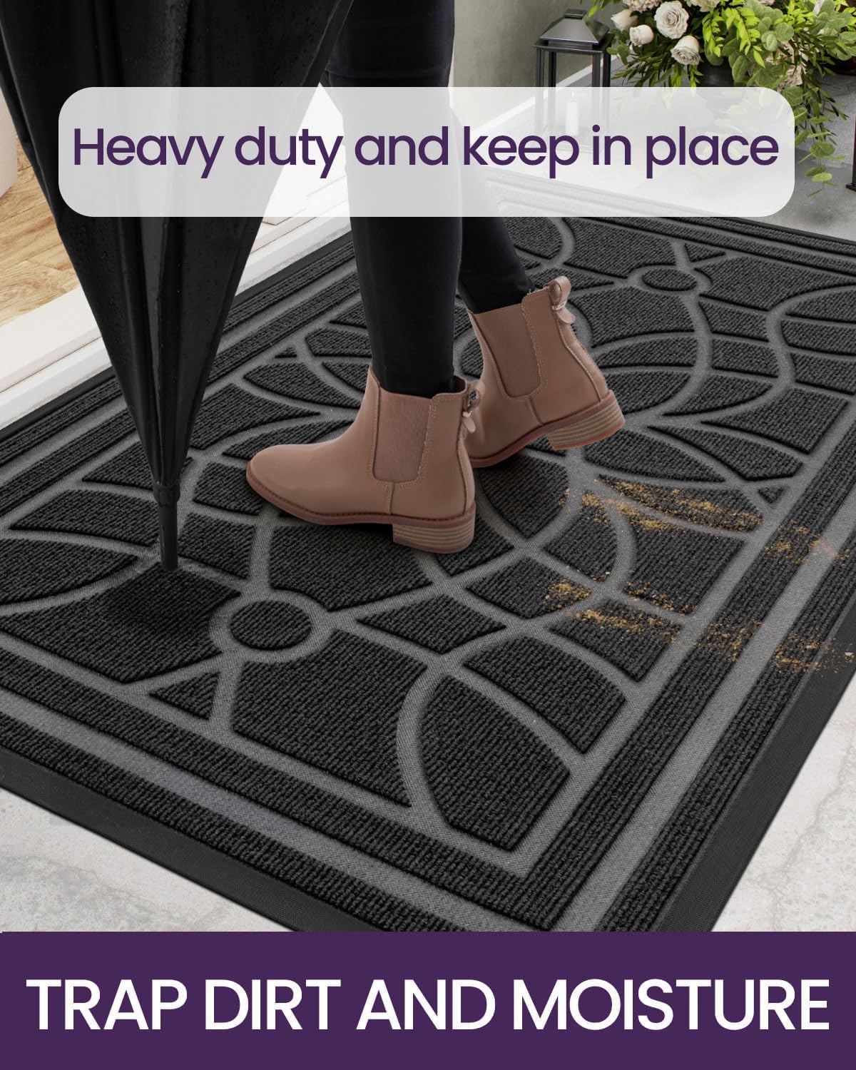 DEXI Front Door Mat Outside Entrance, Heavy Duty Non Slip Low Profile Doormat for Entryway, Trap Dirt and Moisture Welcome Mats, Easy Clean, Patio, Garage, 4x2, Grey