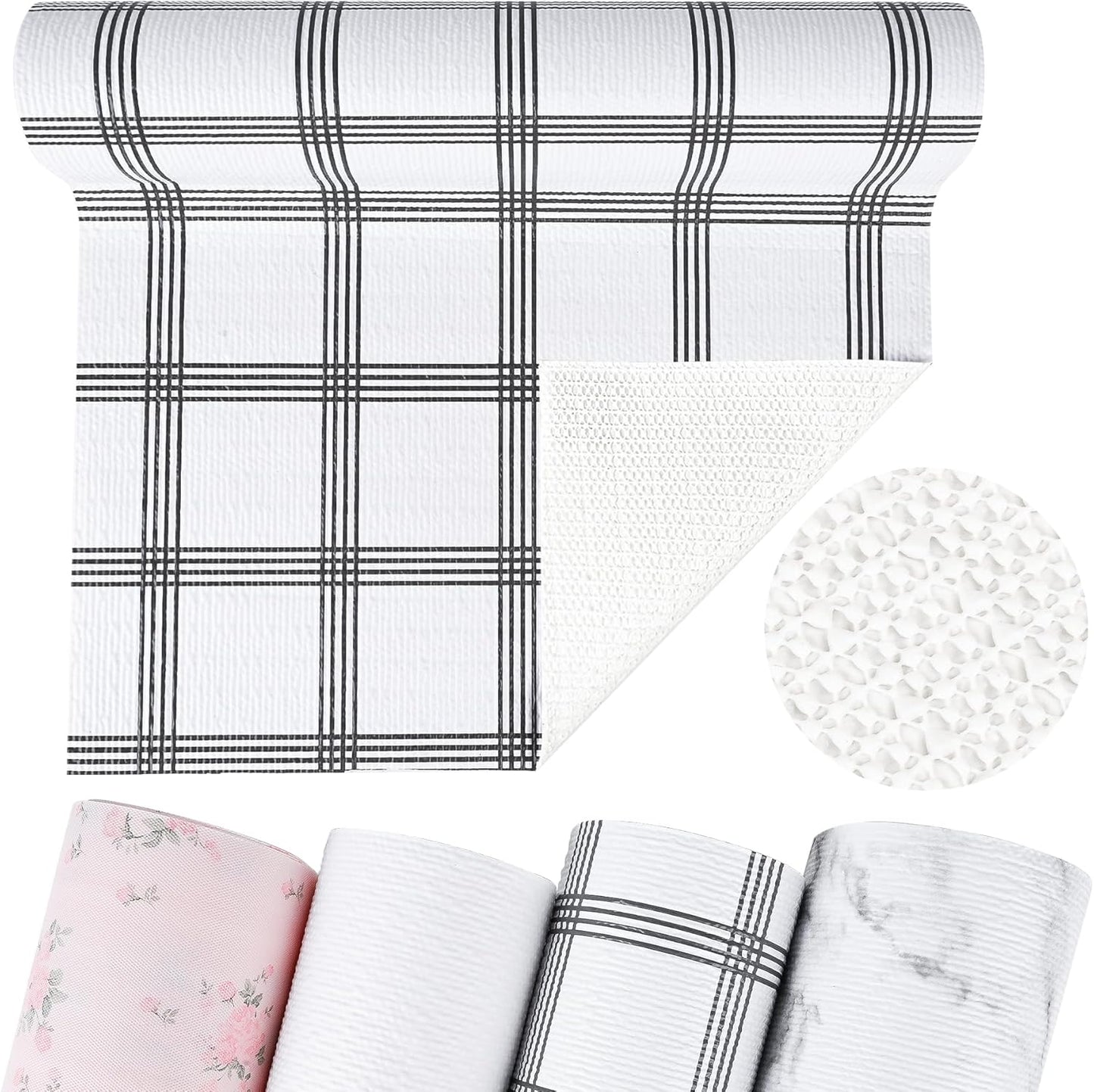 Non-Adhesive Shelf and Drawer Liner for Kitchen Cabinets, 12 in x 20FT Strong Non-Slip Cabinet Liners for Shelves, Refrigerator, Pantry Storage, Bathroom Closet, Easy to Clean, Stripes