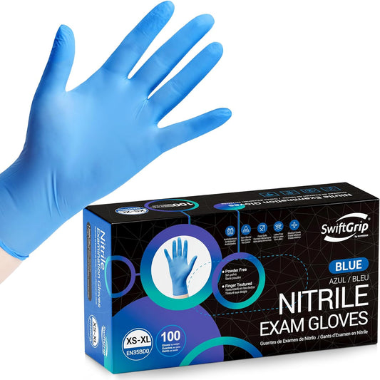 Disposable Nitrile Exam Gloves, Blue, Nitrile Gloves Disposable Latex Free, Medical Gloves, Cleaning Gloves, Food-Safe Rubber Gloves, Powder Free, Non-Sterile, 100-ct Box (XL)