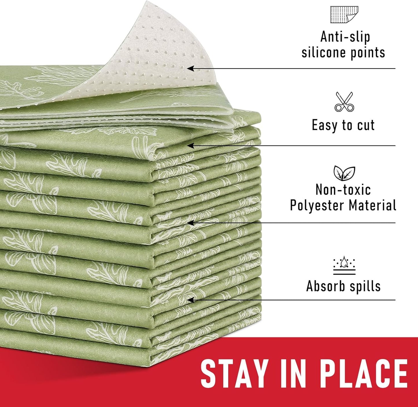 Cooyes Large Refrigerator Liners for Shelves, 12 Pack, 17.7" × 36", Fridge Drawer & Shelf Liners for Kitchen Cabinets Non-Adhesive, Breathable Cloth Material, Keep Produce Fresh Longer, Sage Green