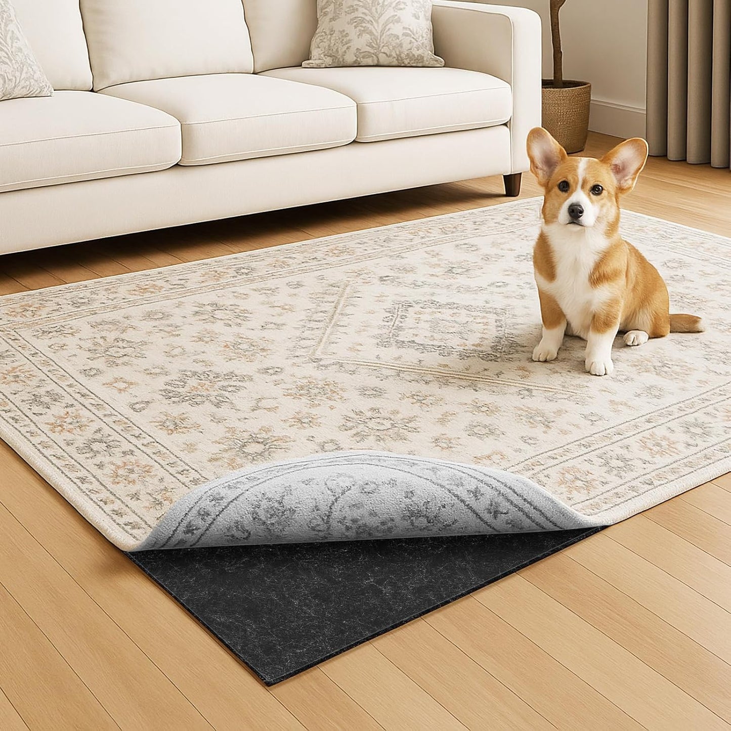 Warmstar 8x10 FT Non Slip Rug Pad,100% Waterproof Felt Rug Pad for Hardwood Floors,1/4” Thick Soft Carpet Pad with Natural Rubber Backing,Secure Grip & Floor Protection