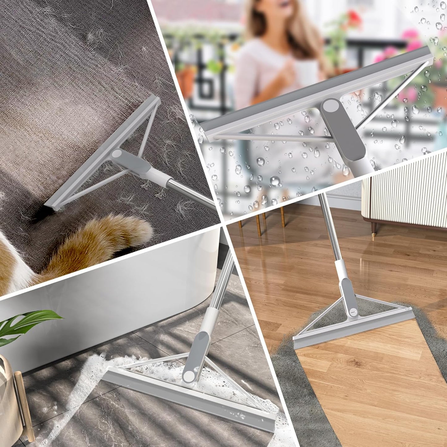 KOLLIEE Floor Squeegee Rubber Squeegee Broom Floor 61" Handle Adjustable Window Squeegee for Tile Floor Pool Deck Bathroom Window Floor Wiper