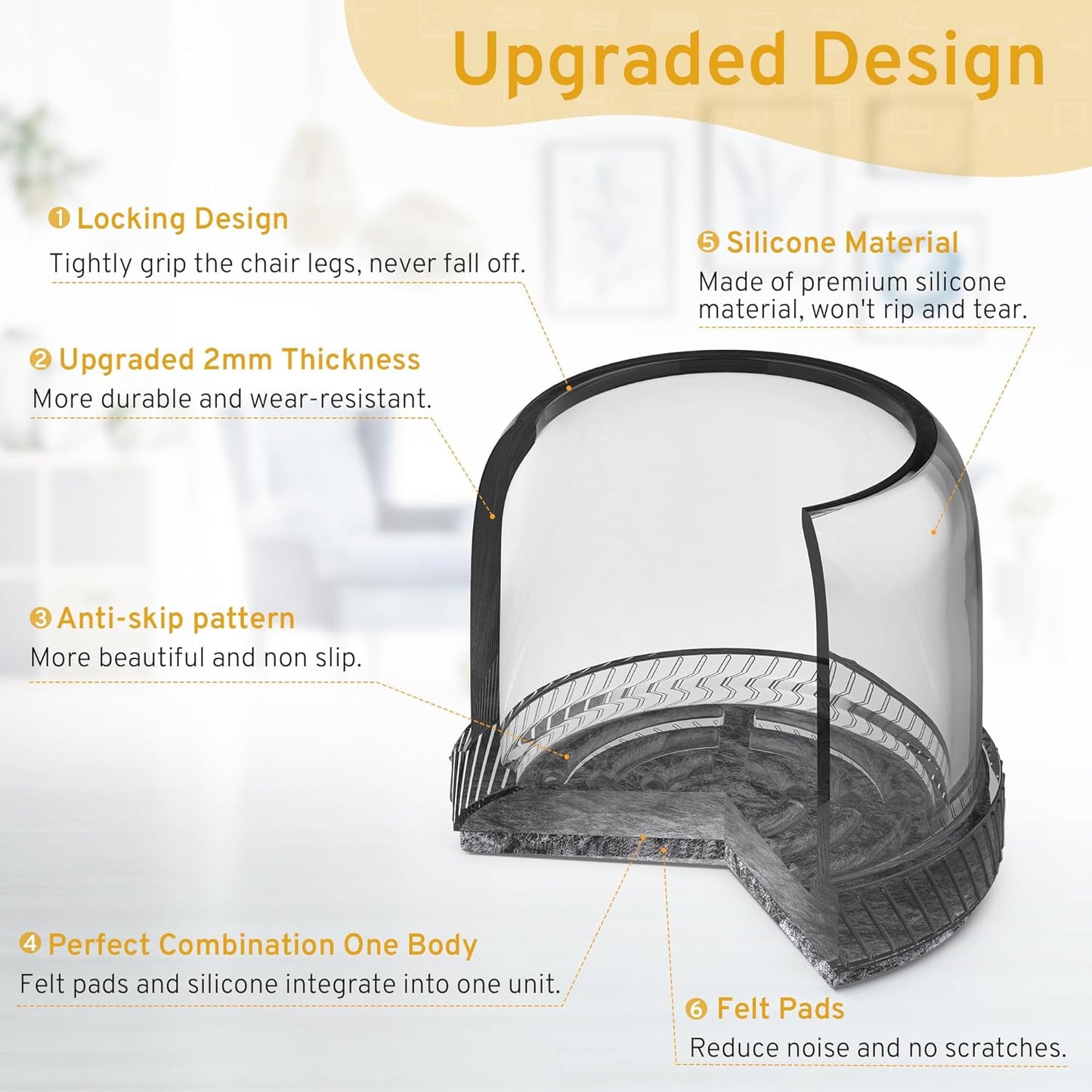 24PCS Round Chair Leg Floor Protectors, Furniture Sliders, Chair Leg Protectors for Hardwood Floors, Non-Slip Felt Furniture Pads, Silicone Cap Covers to Protect Floors, (Fit 0.75" - 1.1")