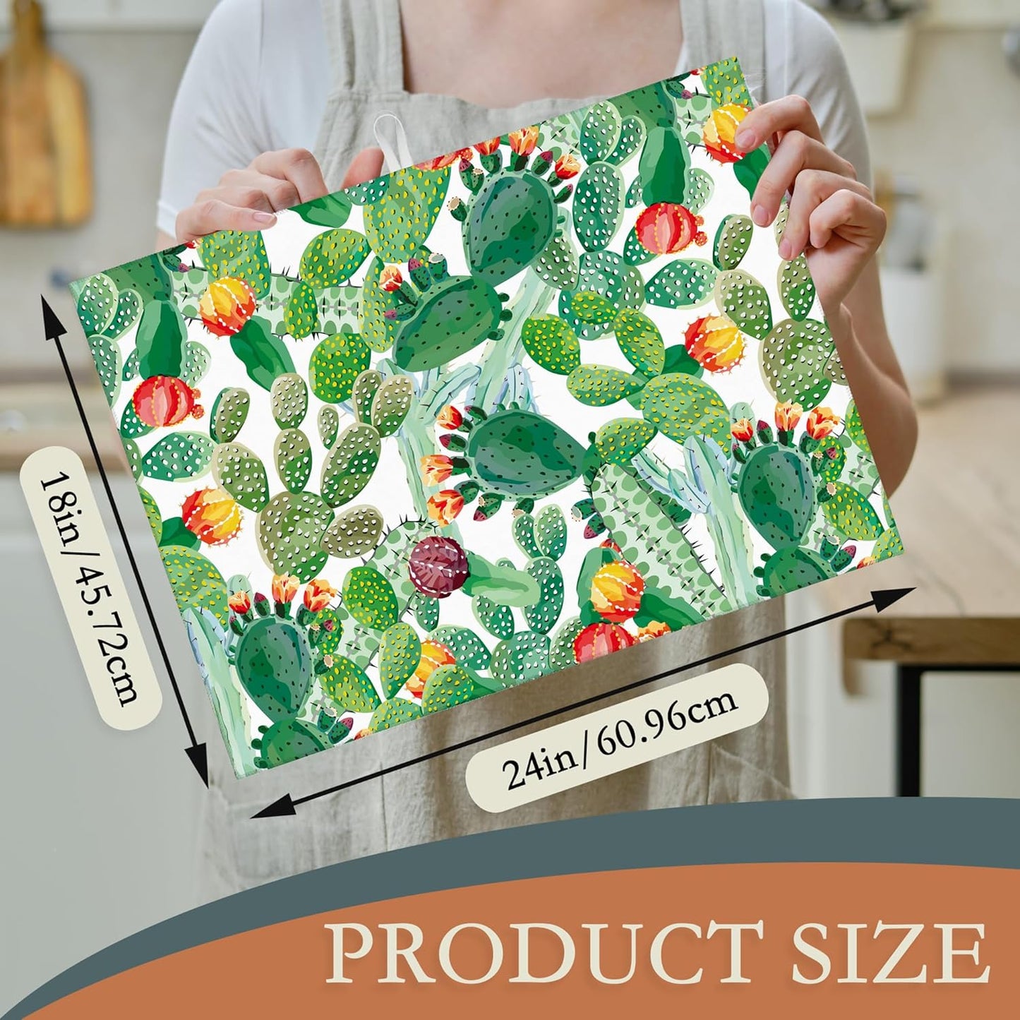 Green Cactus Dish Drying Mat, Tropical Plant Drying Rack Pad Countertop Dishes Ultra Absorbent Microfiber Kitchen Counter Mat for Coffee Countertop Decor 18x24 Inch