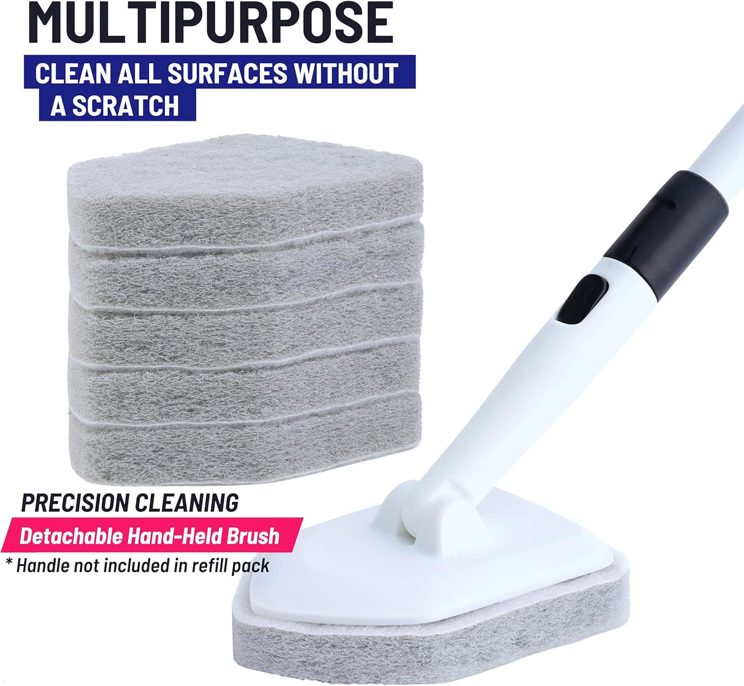 Replacement Scrubber Refill for Moku Home Extendable Tub Tile Shower Brush for Cleaning Non-Scratch (5X Scrubber Sponge Gray)