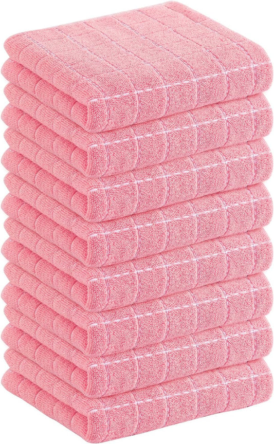 Homaxy 100% Cotton Terry Kitchen Towels(Pink, 13 x 28 inches), Checkered Designed, Soft and Super Absorbent Dish Towels, 8 Pack