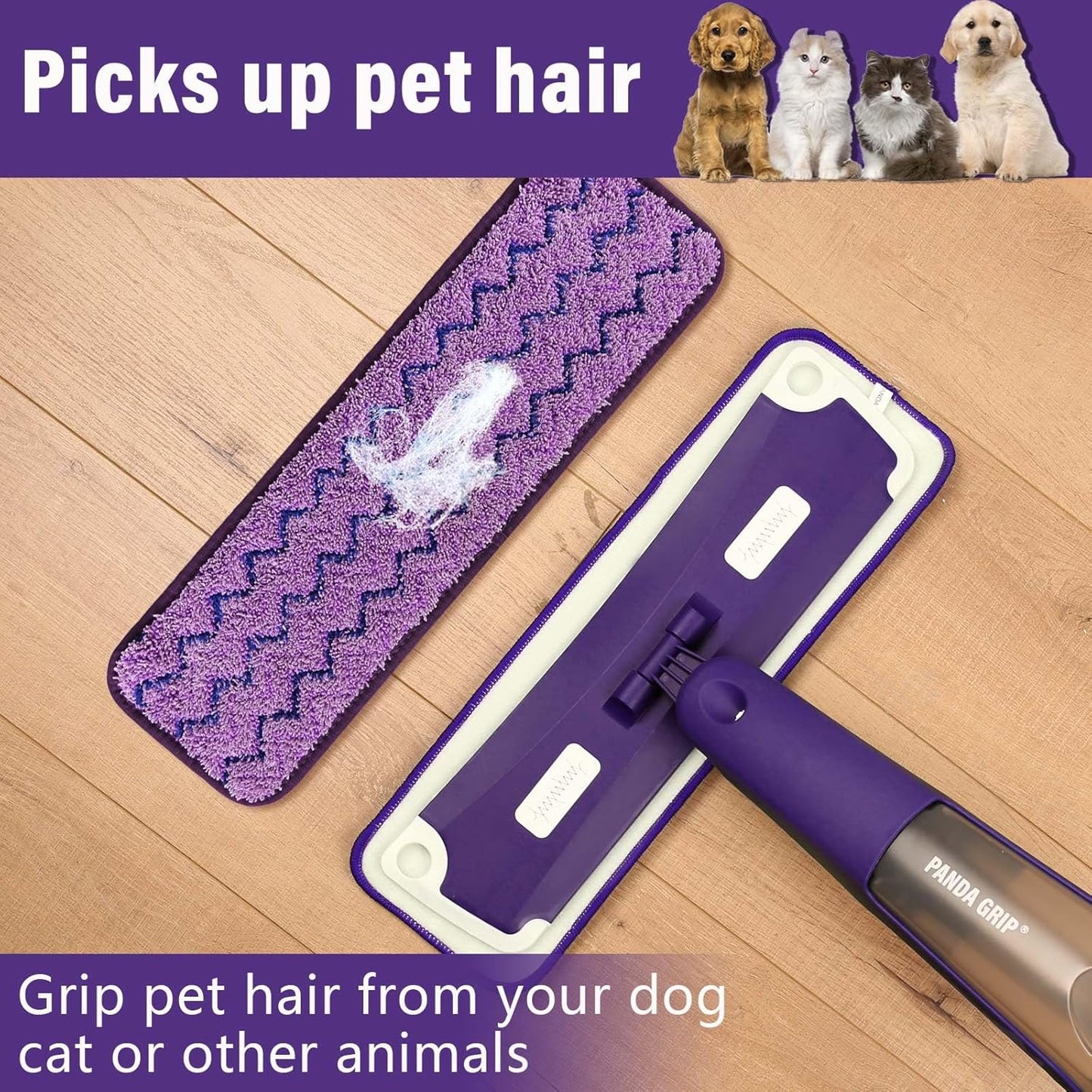 18 inch Mop Pads Refills, 3 Pack Microfiber Reusable Replacement Mop Pads Flat Replacements Heads for Wet Or Dry Floor Cleaning and Scrubbing, Blue & Purple Cloth