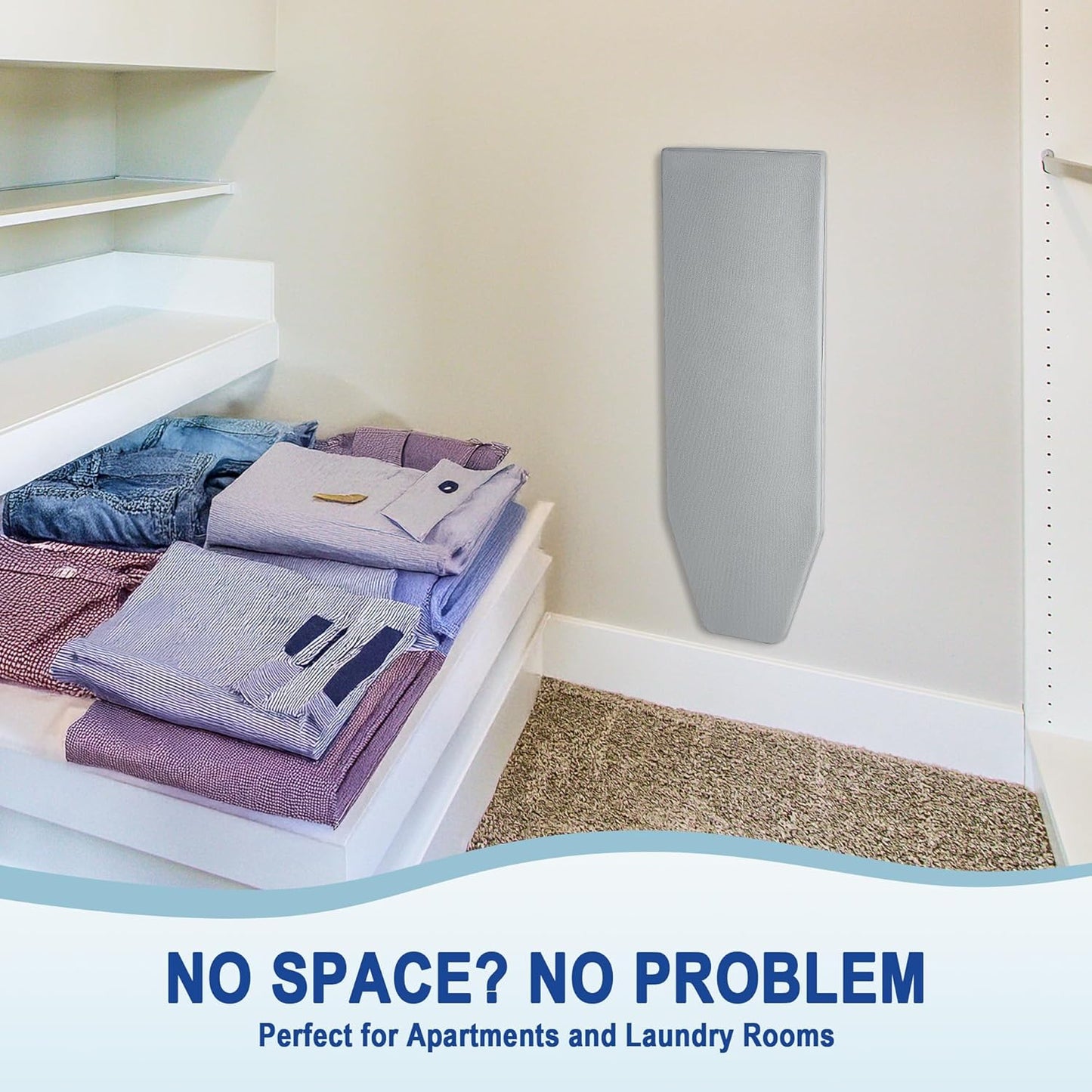 Wall Mounted Ironing Board - Fold Out Ironing Board Wall Mount with Removable Cover - Foldable Compact - Foldable - for Laundry Rooms, Bedrooms, Cabinet