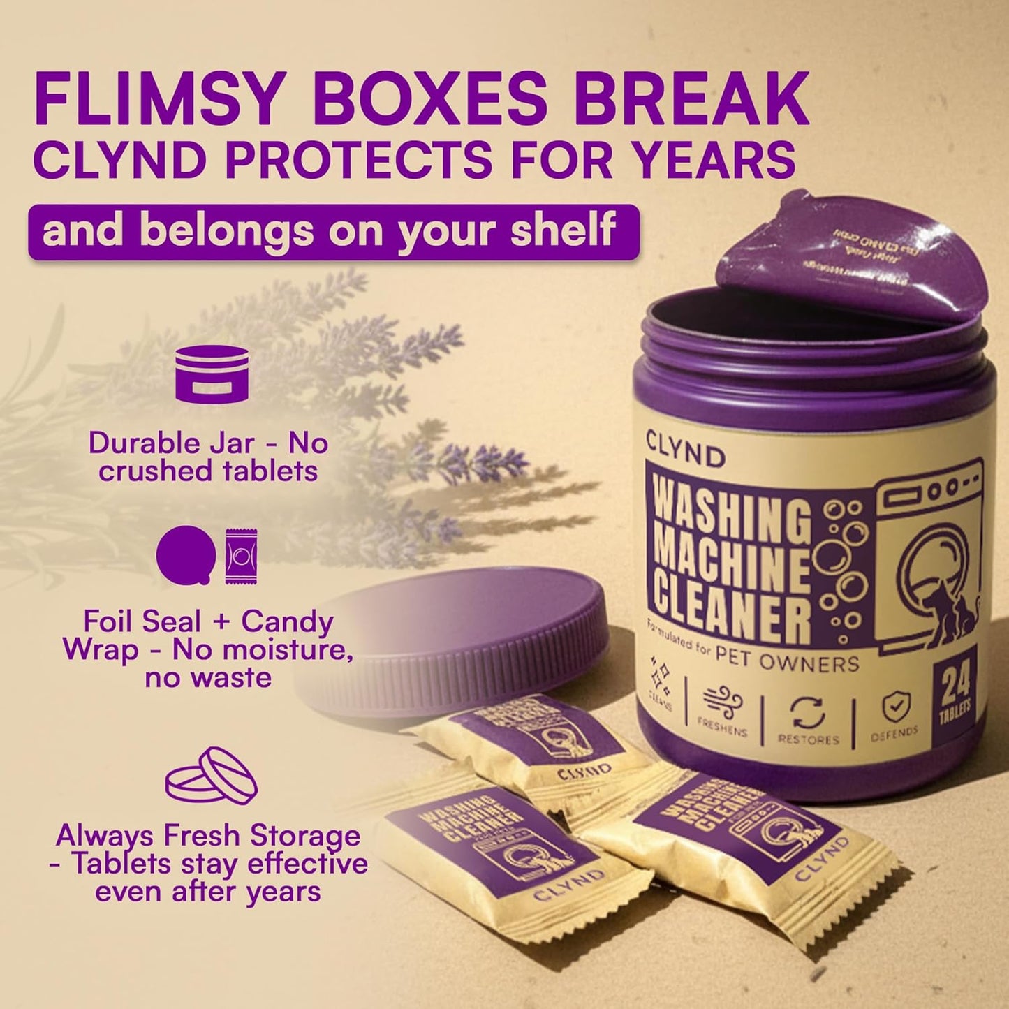 Washing Machine Cleaner Tablets 24 Pack for HE Front Load, Top Load Washing Machine Cleaning Tablets Descaler and Deodorizer, Formulated for Pet Owners, 1 Year Supply Laundry Washer Cleaner