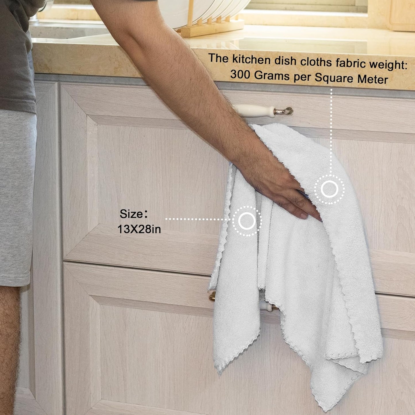 kimteny Kitchen Cloth Dish Towels, 13x28 Inches Premium Dishcloths, Super Absorbent Coral Velvet Microfiber Cleaning Cloths, Fast Drying Rags for Washing Dishes (13x28-6 Pack, White)