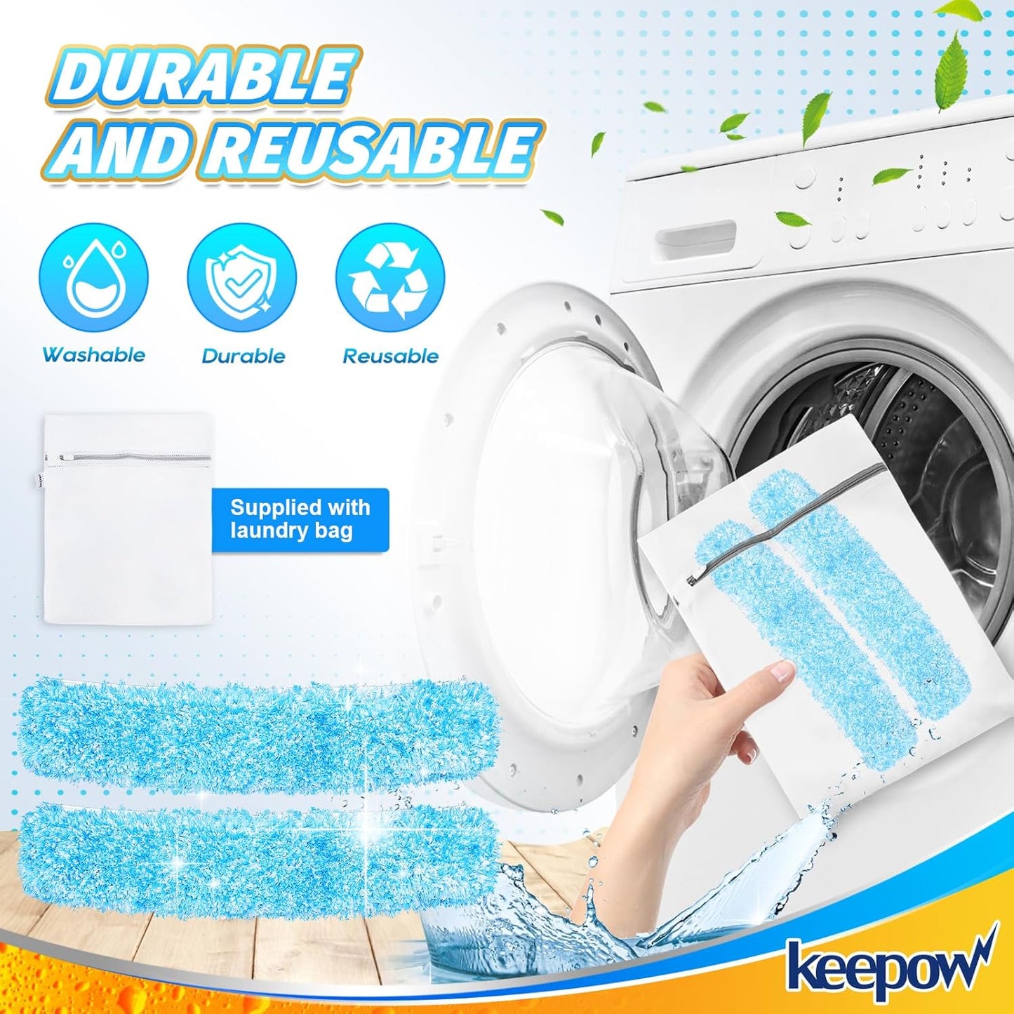 KEEPOW 14" Microfiber Window Scrubber Refill Replacement Compatible with MR.SIGA, Compatible with Ettore Professional Window Cleaning, Reusable & Washable Window Squeegee for Home (3 Pack)