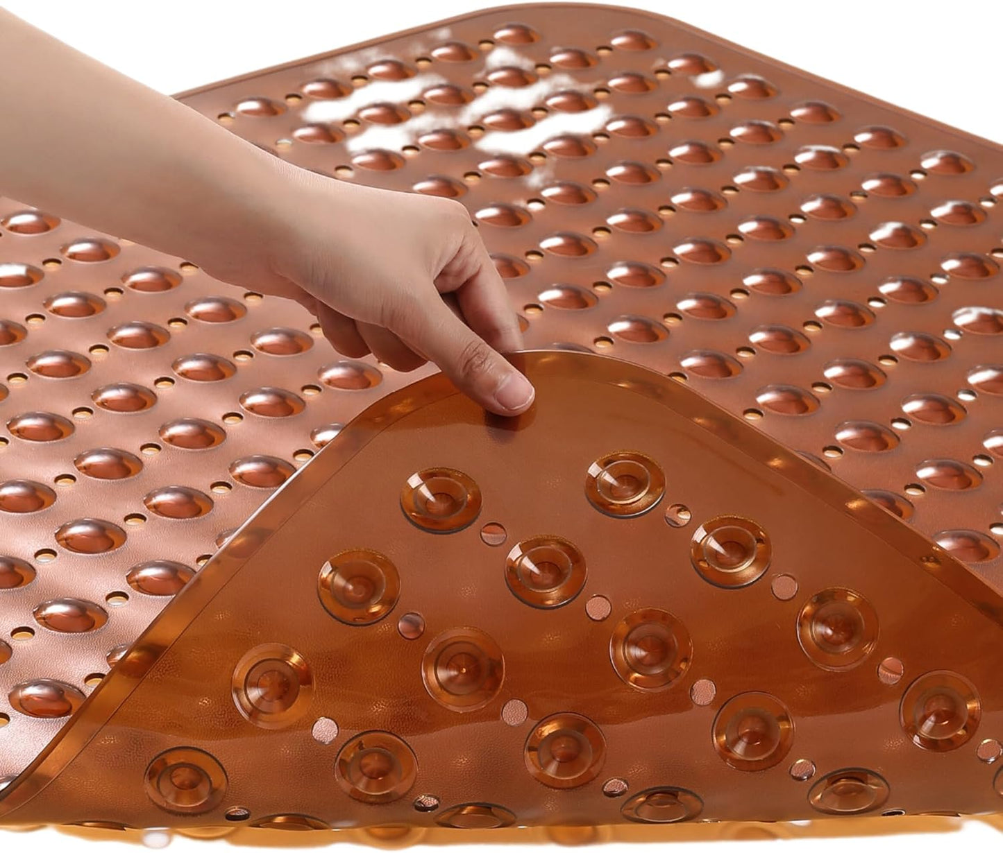 ENKOSI Extra Large Square Non Slip Shower Mat - 31 x 31-inch XL Bathroom Shower Mat - Square Shower Matts for Shower Stall Floors | Secure Suction Cups and Drain Holes (31x31 Clear Brown)