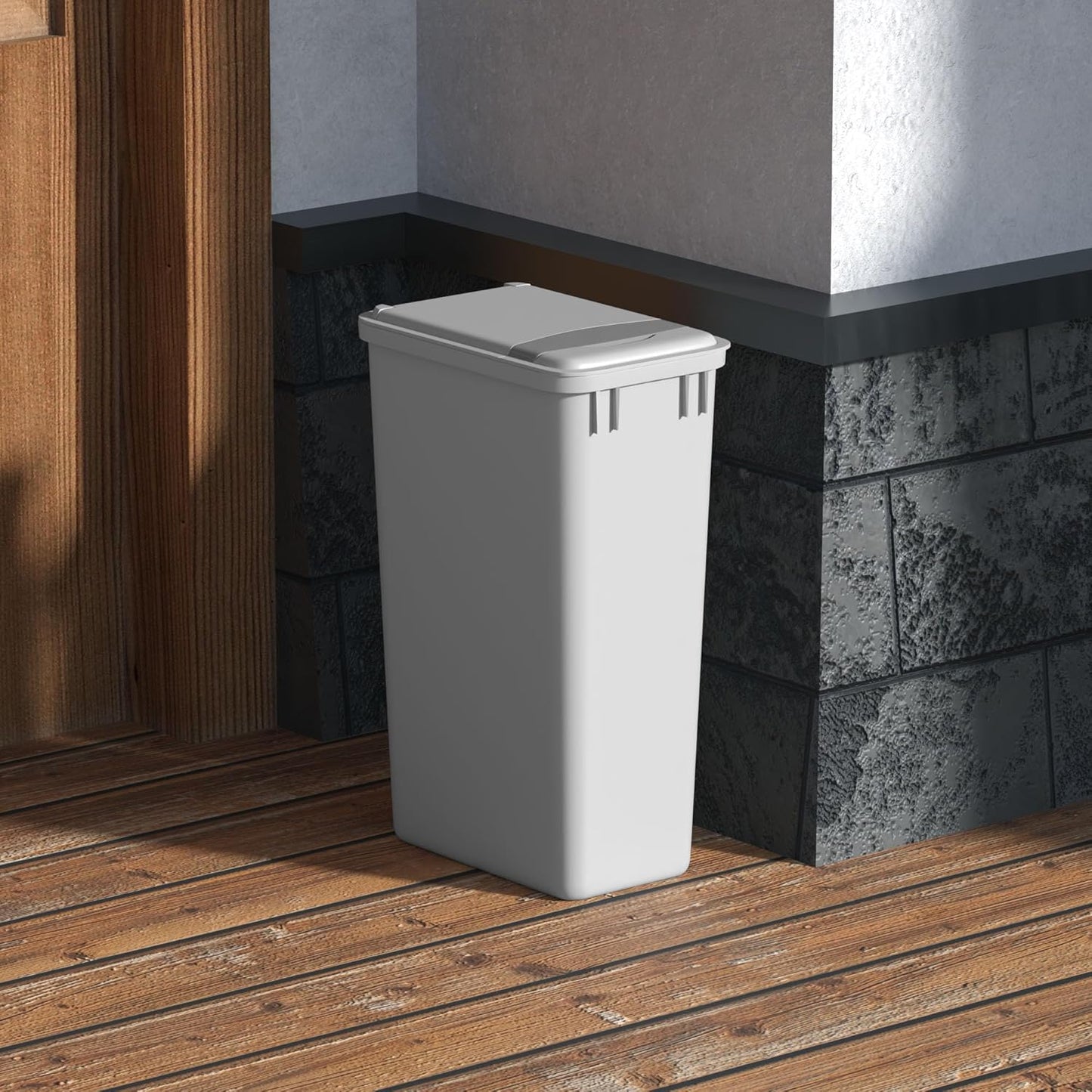 Dowell 50L Wastebasket Trash Container, 52.8Qt/13.2Gal, Plastic, Stackable, for Kitchen/Bathroom/Office, Fits Under Sink/Desk (Grey 4000 50 04)